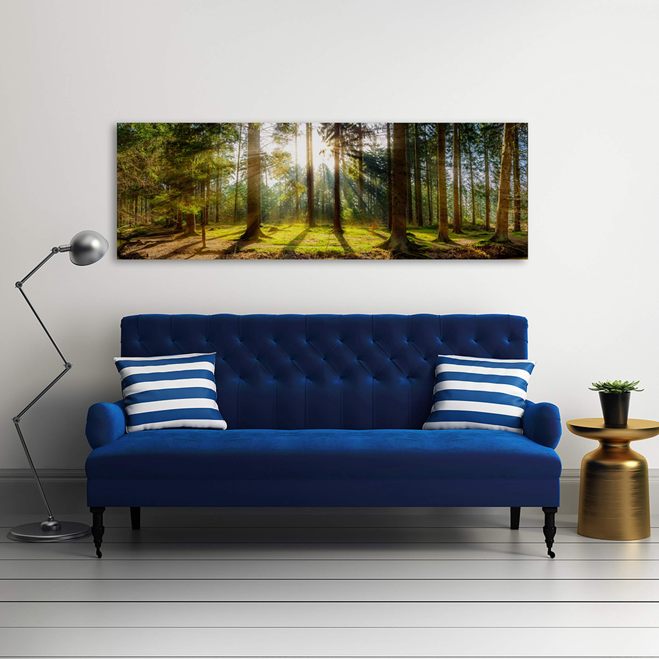 Feeby Obraz na Płótnie Canvas Las Drzewa 150x60 cm 1-częściowy Obraz na Ścianę Dekoracja Ścienna do Salonu Sypialni Biura Obraz Ścienny XXL Pejzaż Żółty