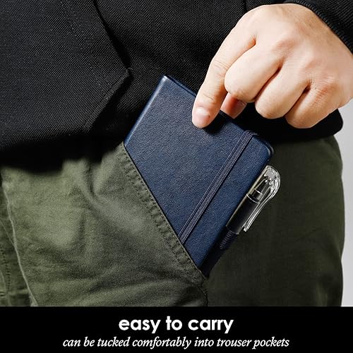 Miniatura 7 de Cuaderno de bolsillo, paquete de 3 cuadernos pequeños para el trabajo, bloc de notas con cubierta de cuero con 3 bolígrafos, cierre elástico, color