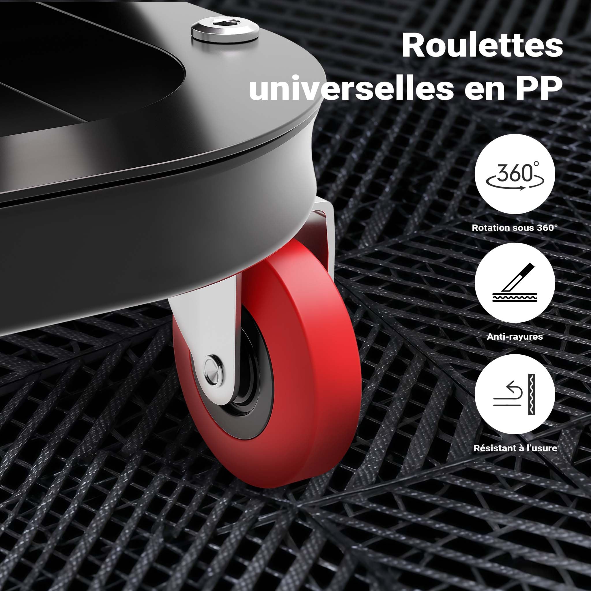 WilTec Tabouret de mécanicien 37,5 x 36 x 38,5 cm Noir Rouge Servante d’Atelier Mobile sur Roulette Plateau Outils Inclus Rangement Garage Jardinage Ergonomie Chariot de Visite