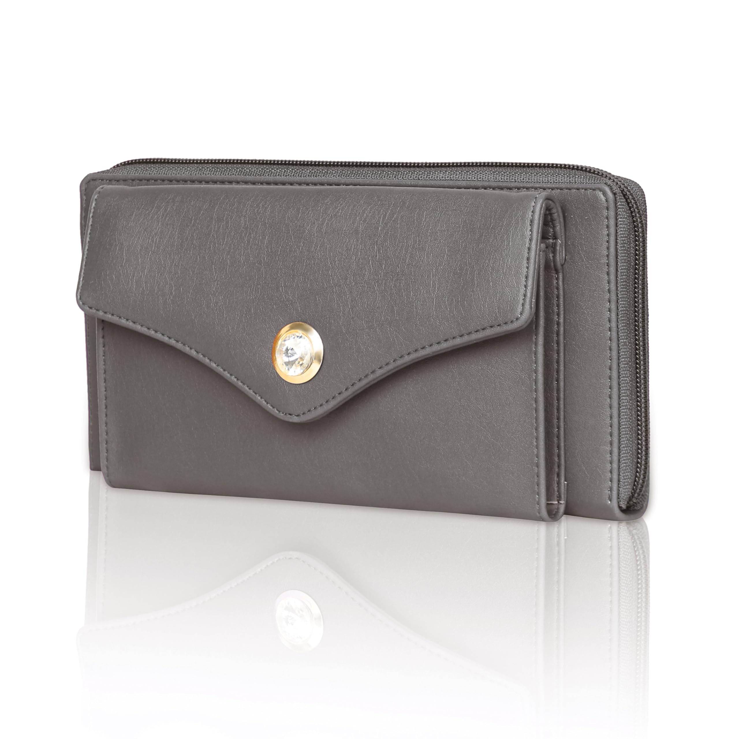 Ladies Wallet for Women with Zip Pocket, Multiple Card Holders and Phone Pocket | Multipurpose Hand Purse (Grey)-image-21