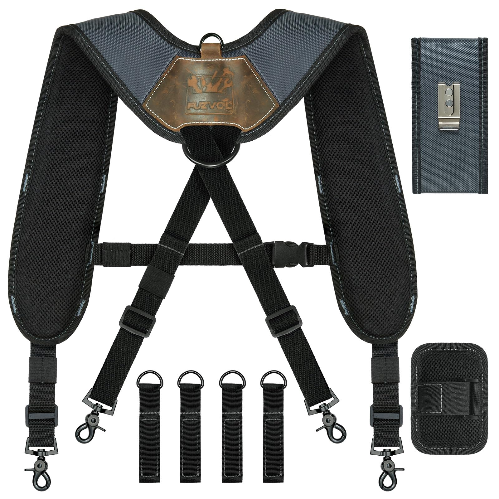 Ceinture porte-outils pour homme avec 4 boucles de fixation, porte-jarretelles de travail très résistantes, bleu, Medium