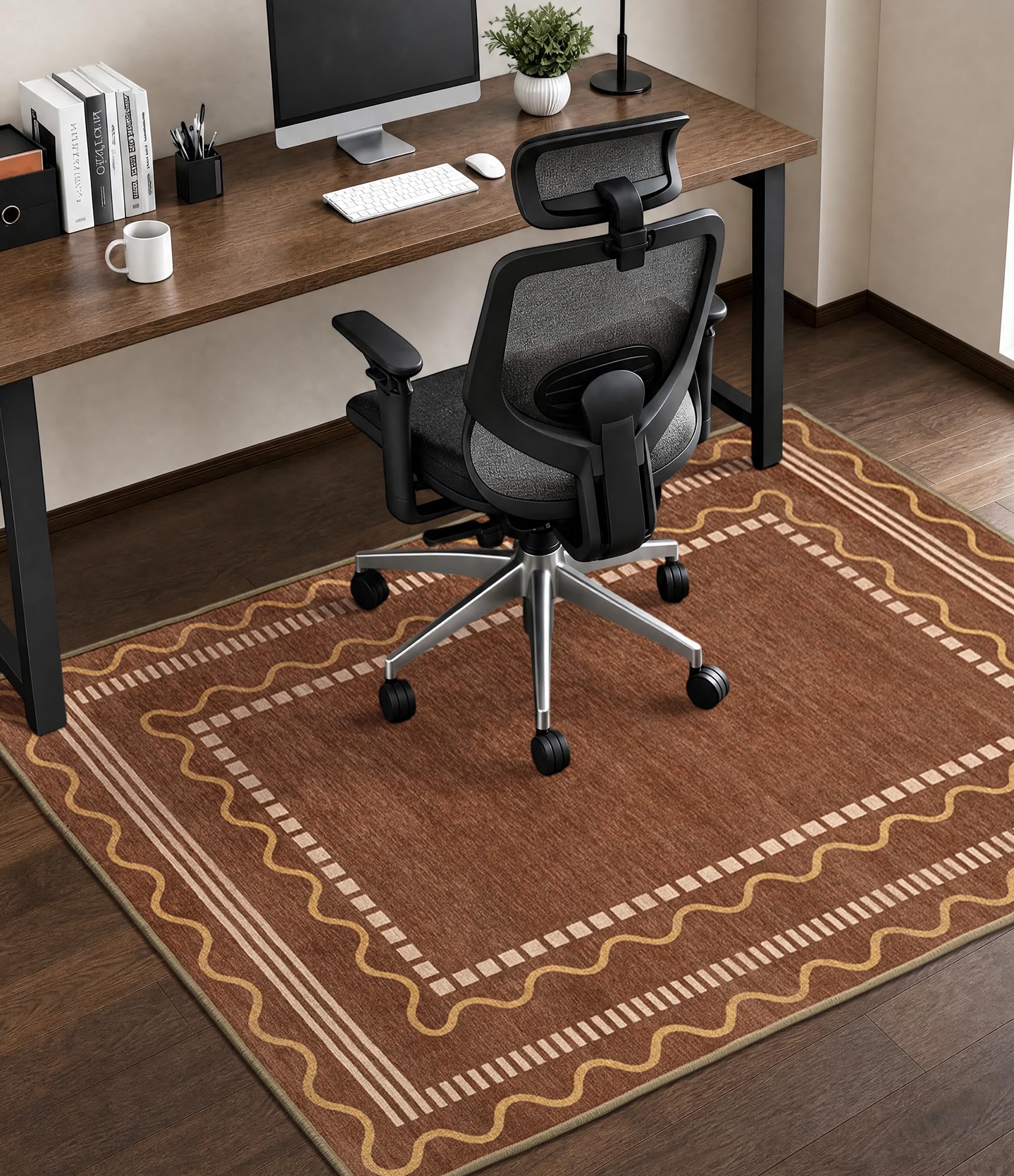 chakme Office Chair Mat for Hardwood Floor, 60"x45" (Brown Scalloped)