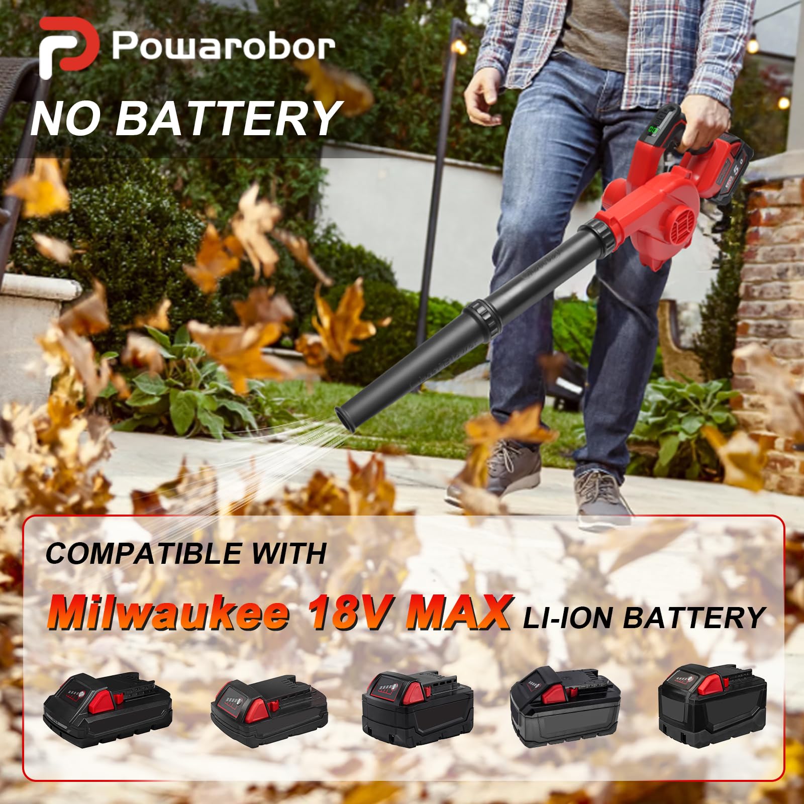 Soffiatore a batteria compatibile con batterie Milwaukee18 V, Ventilatore elettrico compatto, adatto per la cura del giardino, la rimozione della polvere di casa, la rimozione della neve su strade