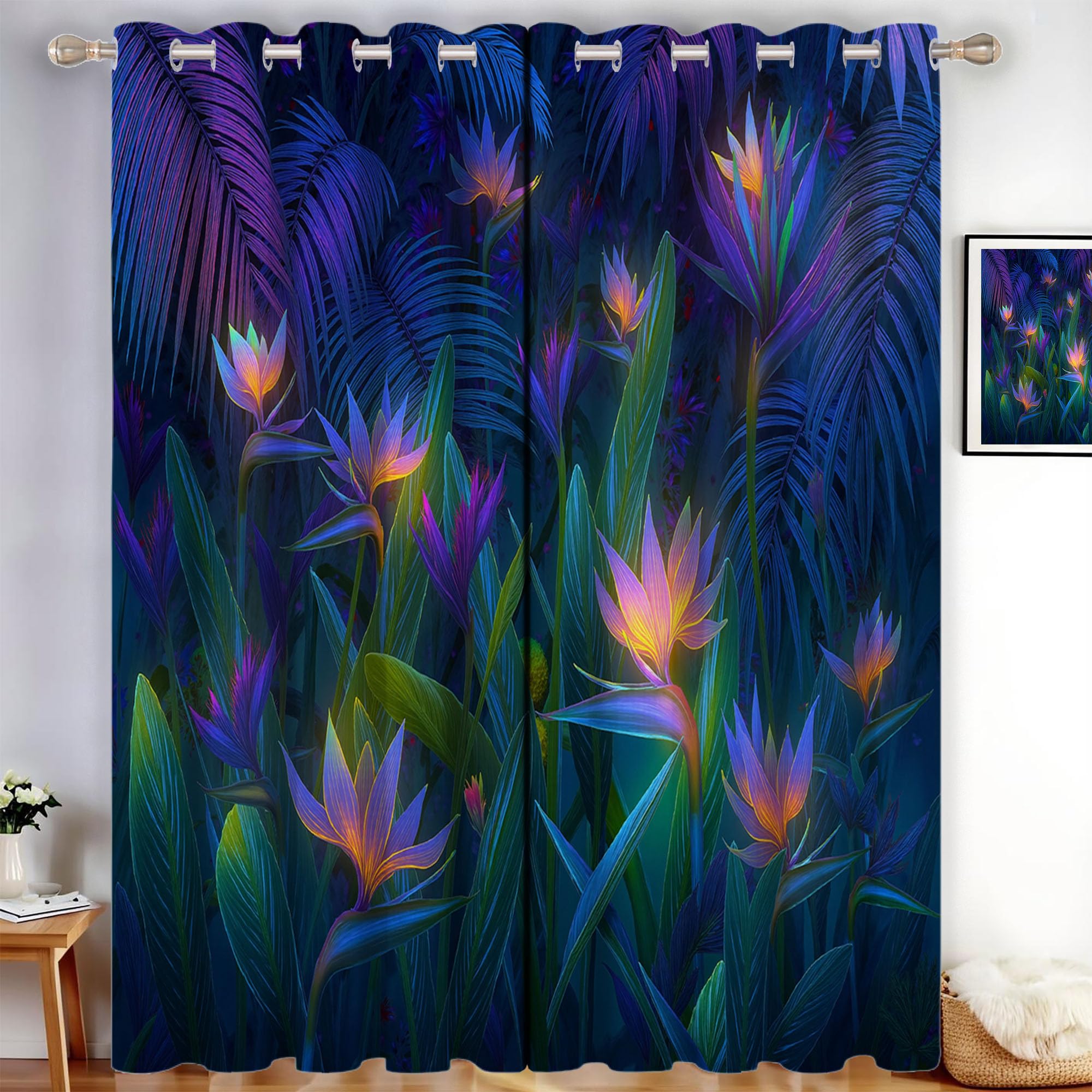 Rideaux occultants fleur de paradis et feuilles de palmier 110 x 215 cm