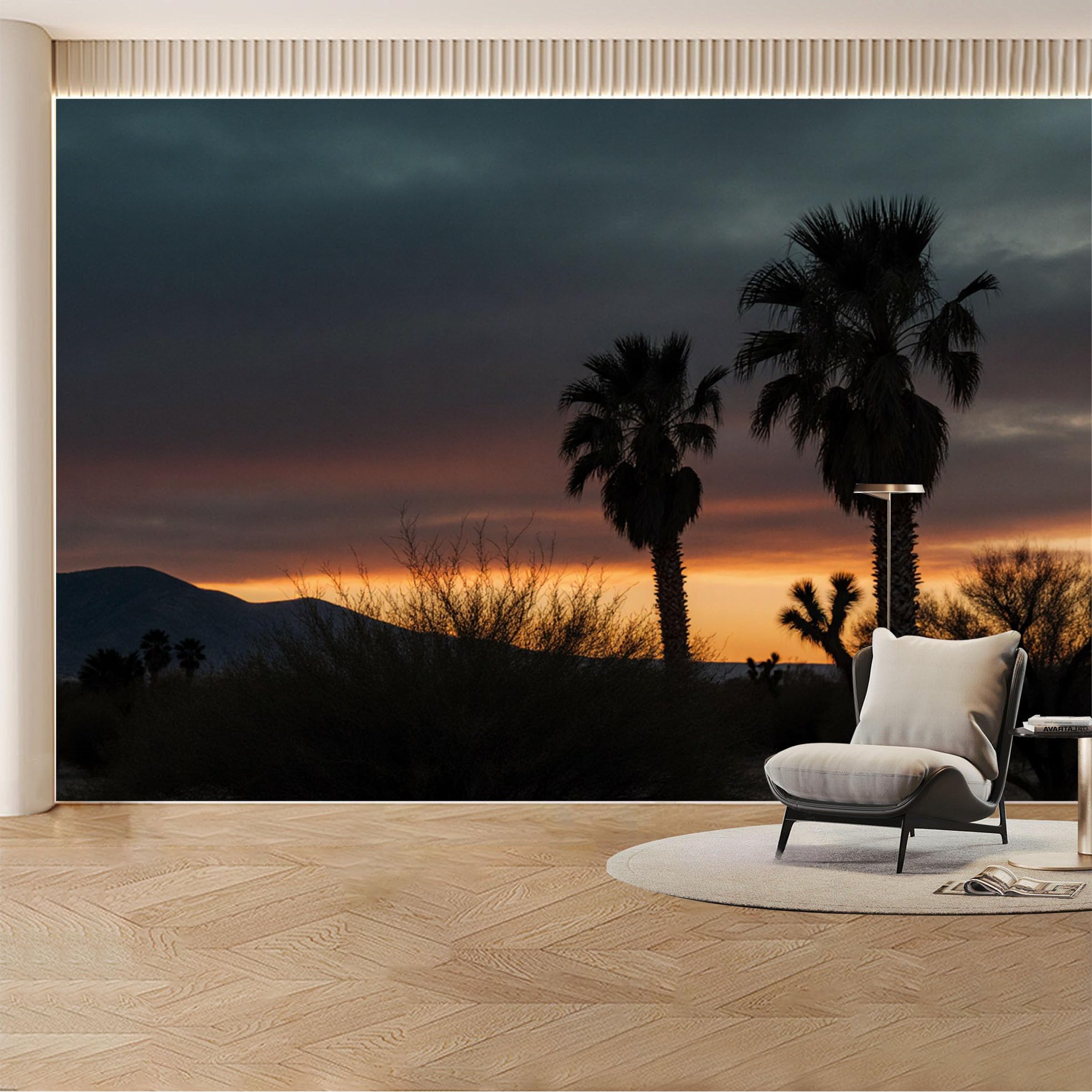 Custom Wall Mural Wallpaper Palm Tree Desert Sunset， Landscape Nature Wall Decor Large Wall Art， Tropical Luxury for Living Room， Bedroom， Office