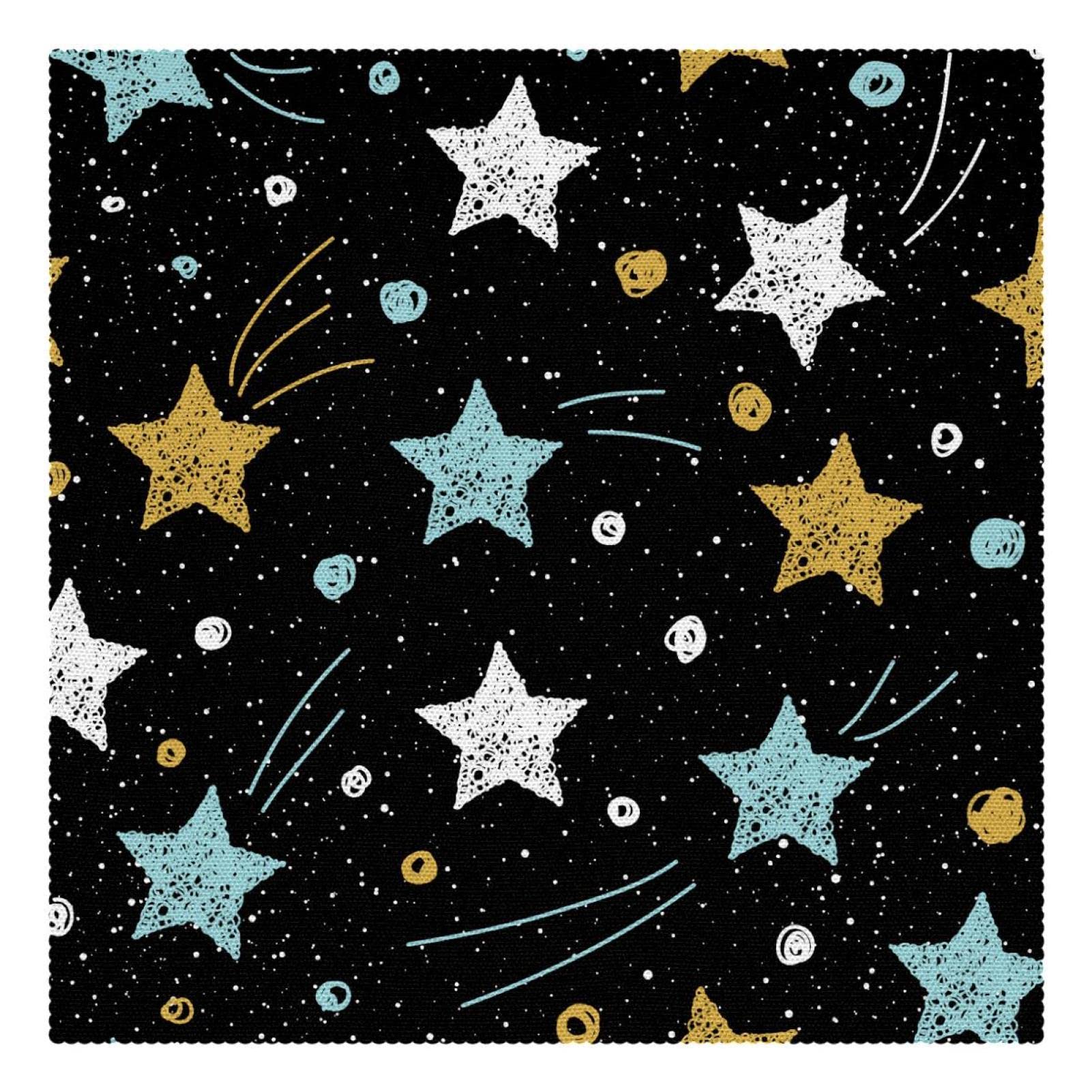 Platzdeckchen mit Sternenmotiv, waschbar, rutschfest, hitzebeständig, für Esstisch, Küche, 30 x 30 cm, Schwarz, 4 Stück