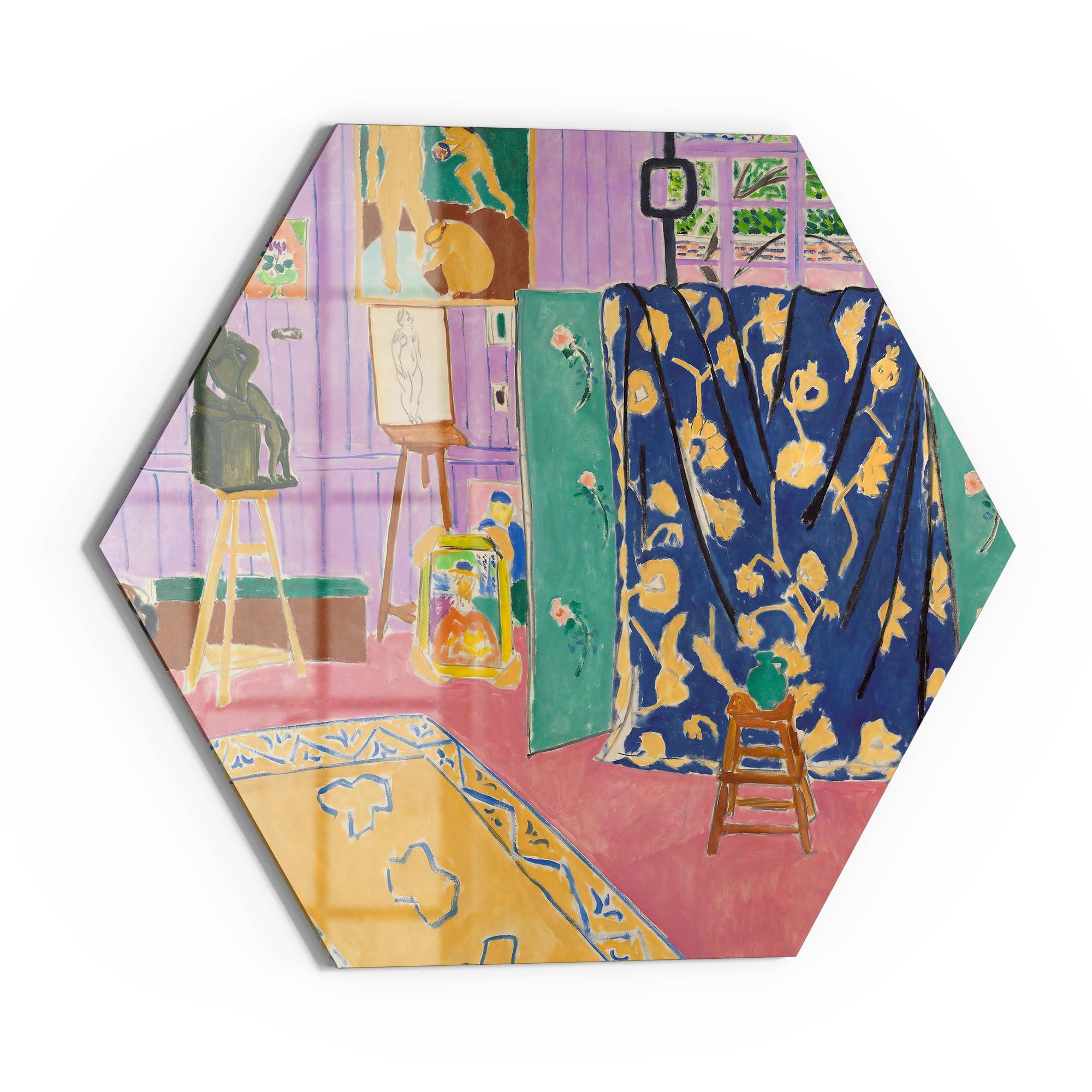 DEQOART Pizarra magnética de cristal, hexagonal, 40 x 34,5 cm, diseño de vida creativa de estudio, tablero de notas de cristal, incluye imanes, bolígrafo y paño para cocina y oficina, pizarra para