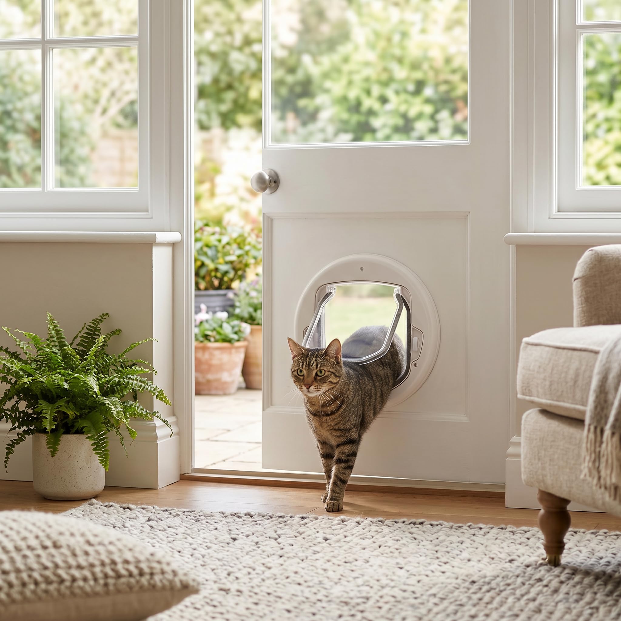 Cat Flap Door 4 Wege Verriegelung Pet Flap Door Runde Magnetische Hundetür In & Out Sichere Haustiertür für Katzen und kleine Hunde Hündchen Welpentiere Sicherheitsrampen