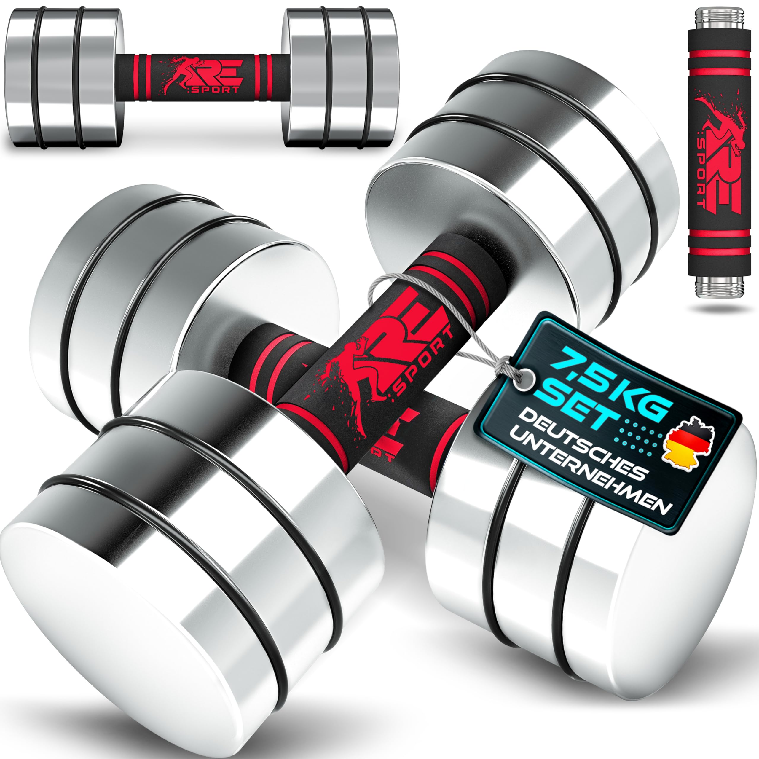 RE:SPORT® 2er Hanteln Set aus massivem Stahl 2,5/5/7,5/10 kg | Hantel Kurzhantel mit Gewichten & Schaumstoffgriff | Fitness Kurzhanteln Home Gym, Krafttraining & Muskelaufbau