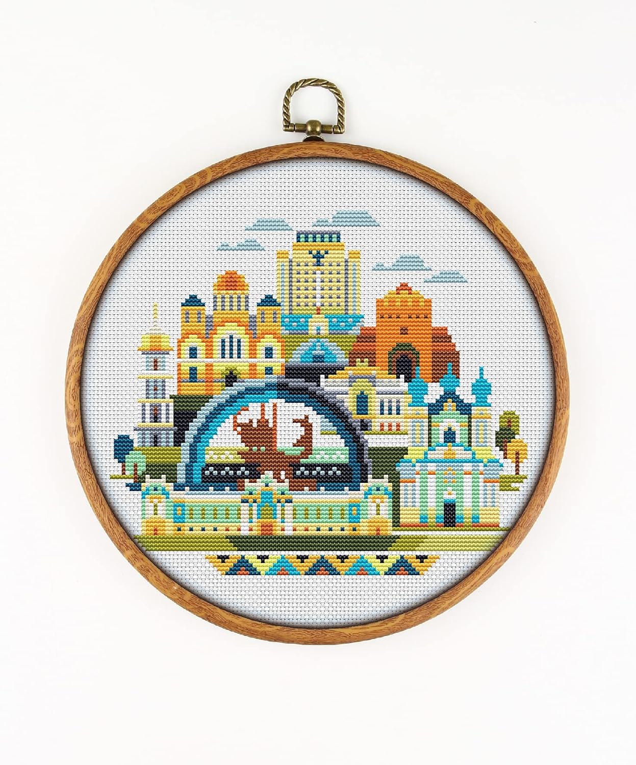 Kyiv Ukraine CS931 - Counted Cross Stitch KIT#2. Set of Threads, Needles, AIDA Fabric, Needle Threader, Embroidery Clippers and Printed Color Pattern Inside.