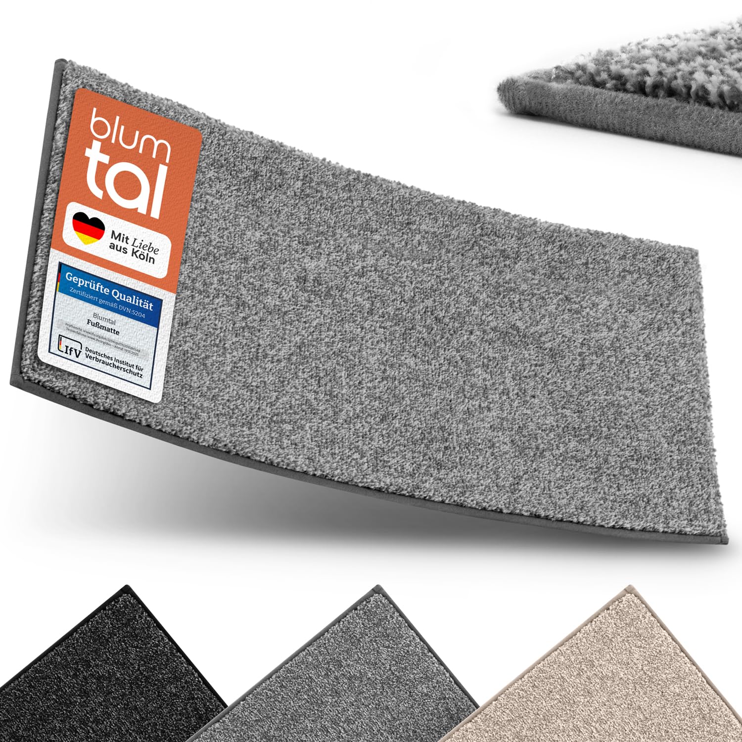 Blumtal Fußmatte 86x150 cm - Mikrofaser Schmutzfangmatte mit wasserdichter TPR-Rückseite - rutschfeste Fussmatte innen - Schmutzmatte aus Hochleistungs-Mikrofaser - Türvorleger in Grau