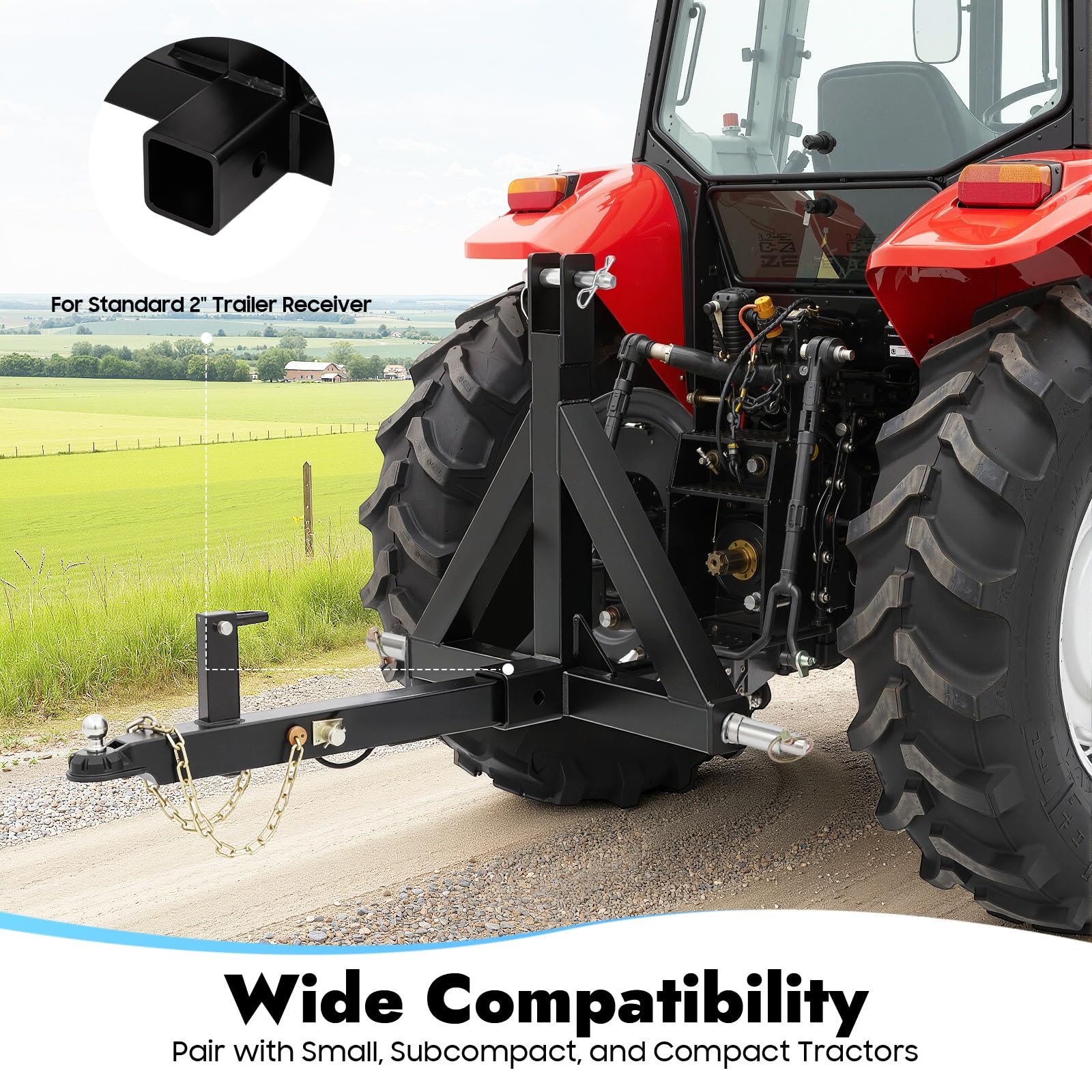 Enganche de remolque de 3 puntos, 3 puntos con 3 pernos de embrague, bola de remolque para tractor, longitud 48 cm
