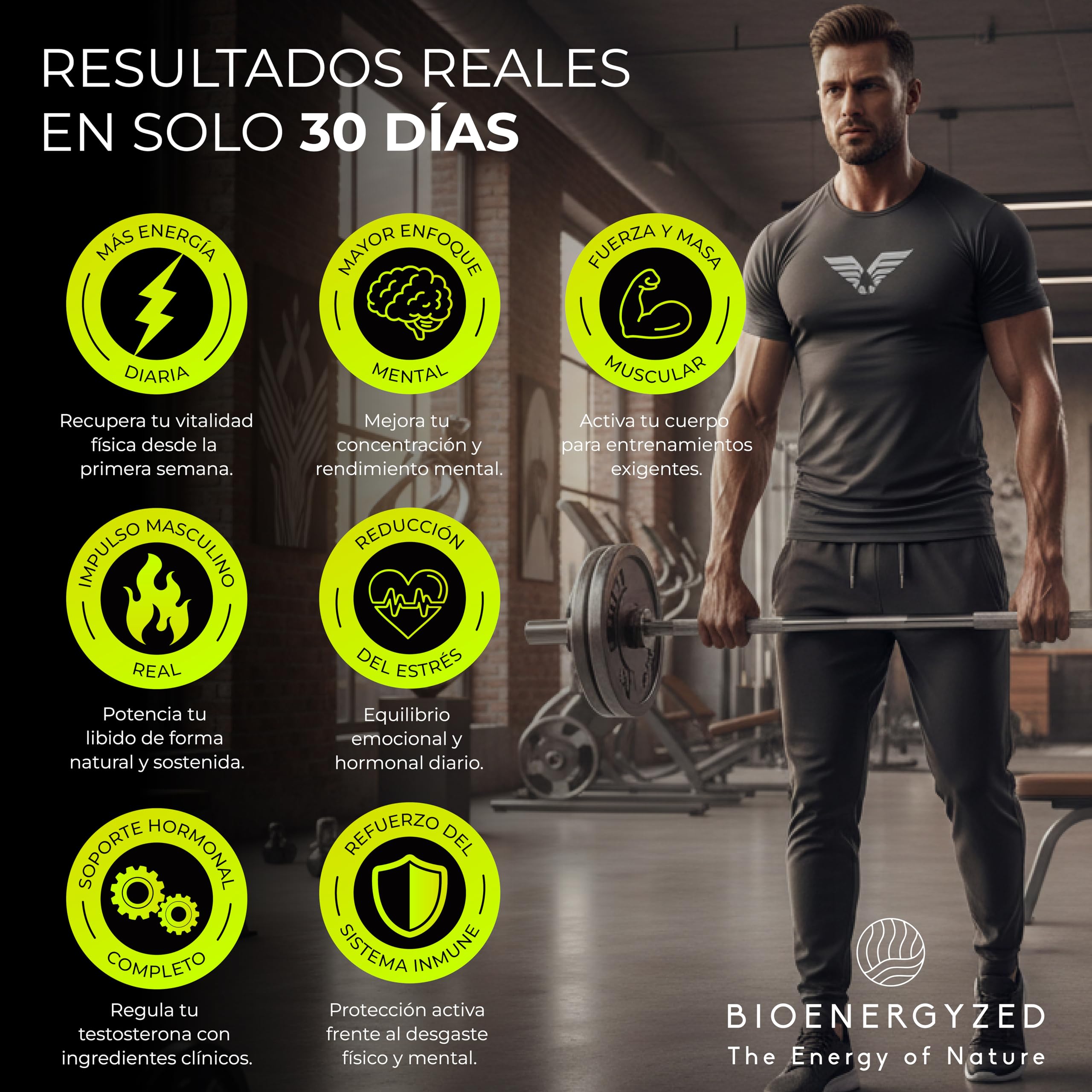 Testosterona Hombre con Maca Negra 10:1 2300 mg – Fabricado 100% en España - Ashwagandha KSM-66®, Ginseng y Zinc – Testosterona Natural Pura, Energía, Rendimiento y Fuerza