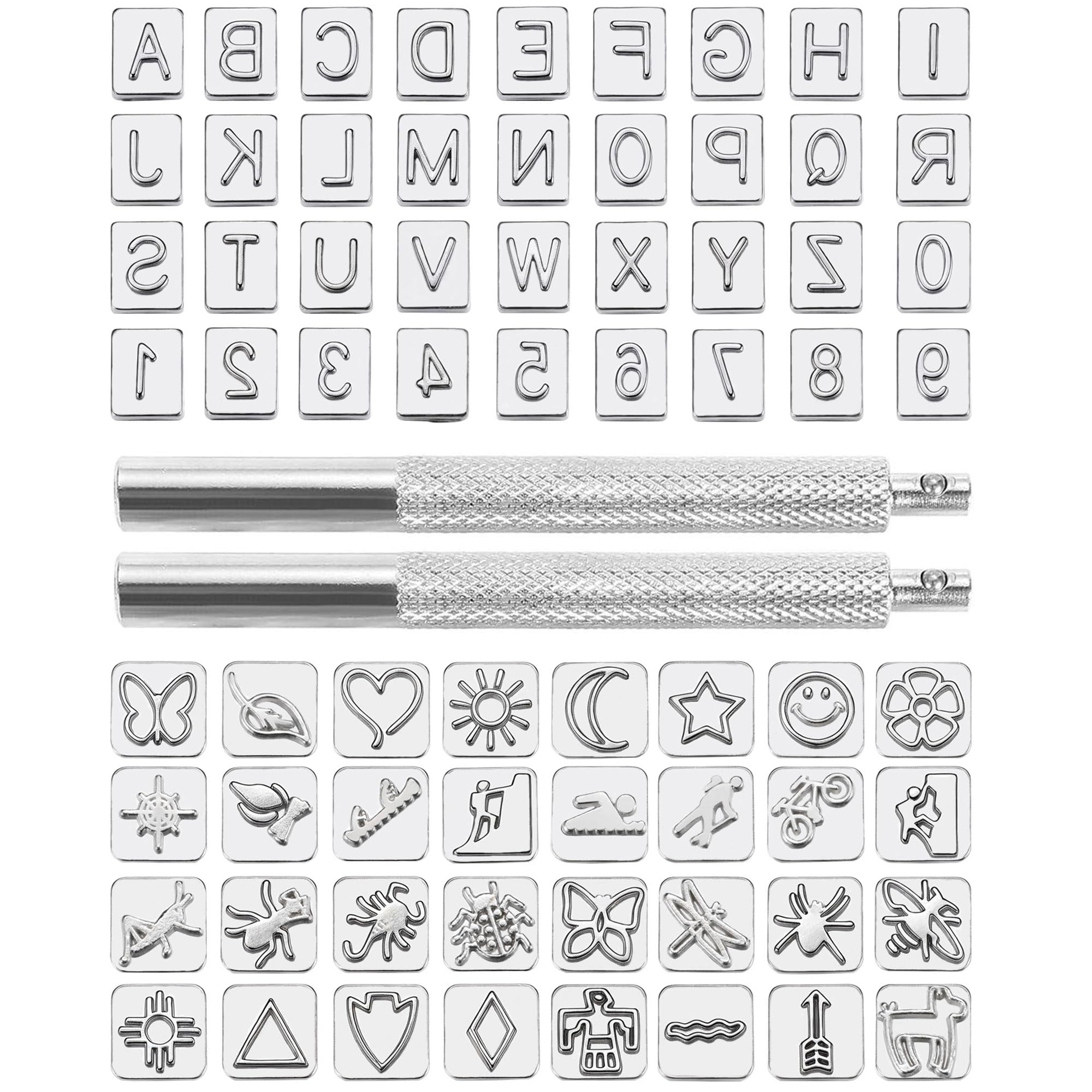 Yoption 70 Pieces Leathercraft Stamping Tool Set, Leather Stamp Kit, Letter, Number and Different Pattern Metal Leather Punching Tools-image-49