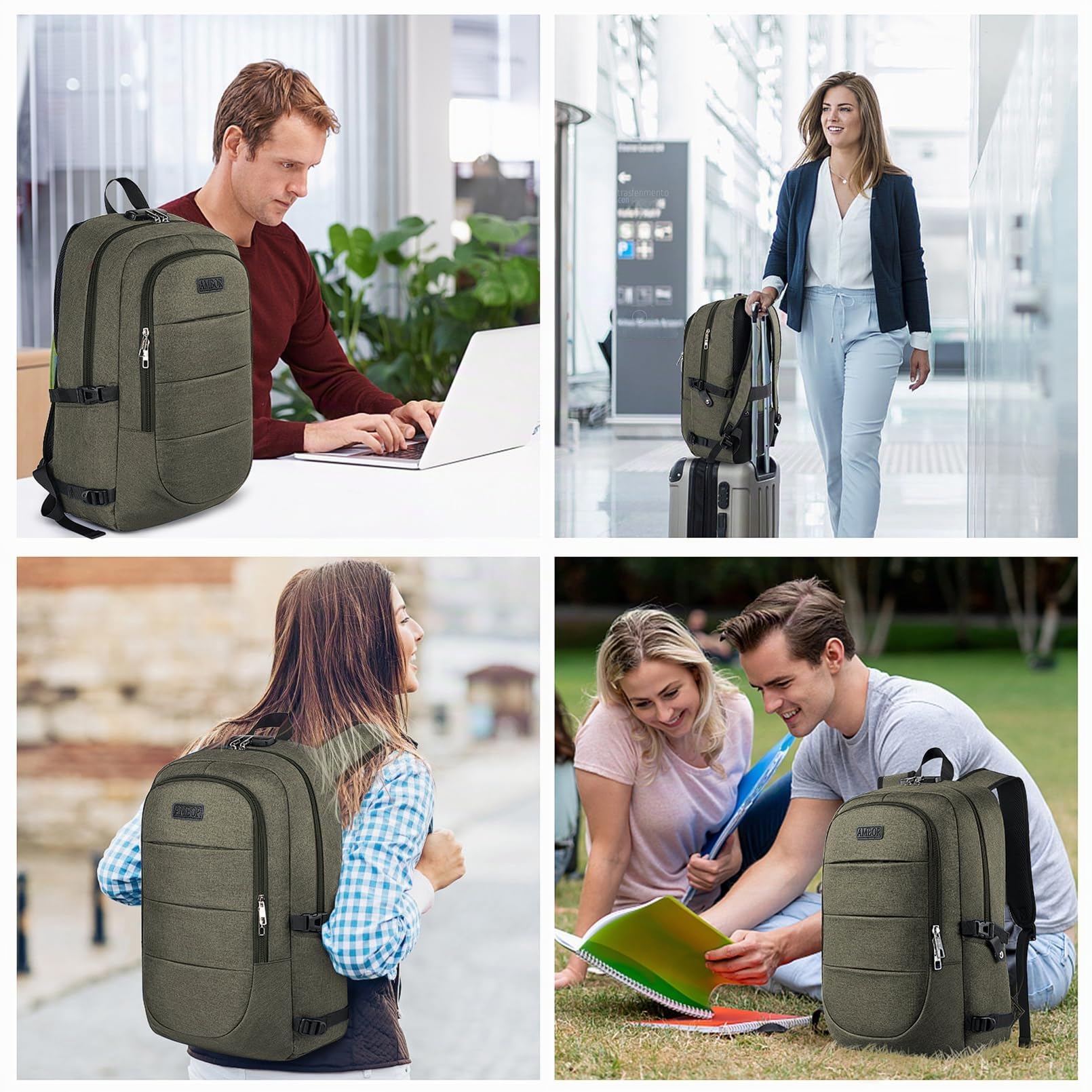 AMBOR 17,3'' Zaino da Viaggio, Zaino Porta PC con Porta USB di Ricarica | Resistente All'Acqua Antifurto Zaino Viaggio Da Uomo Con Scomparto Per Notebook, Multifunzionale Per Lavoro, Studio, Volo