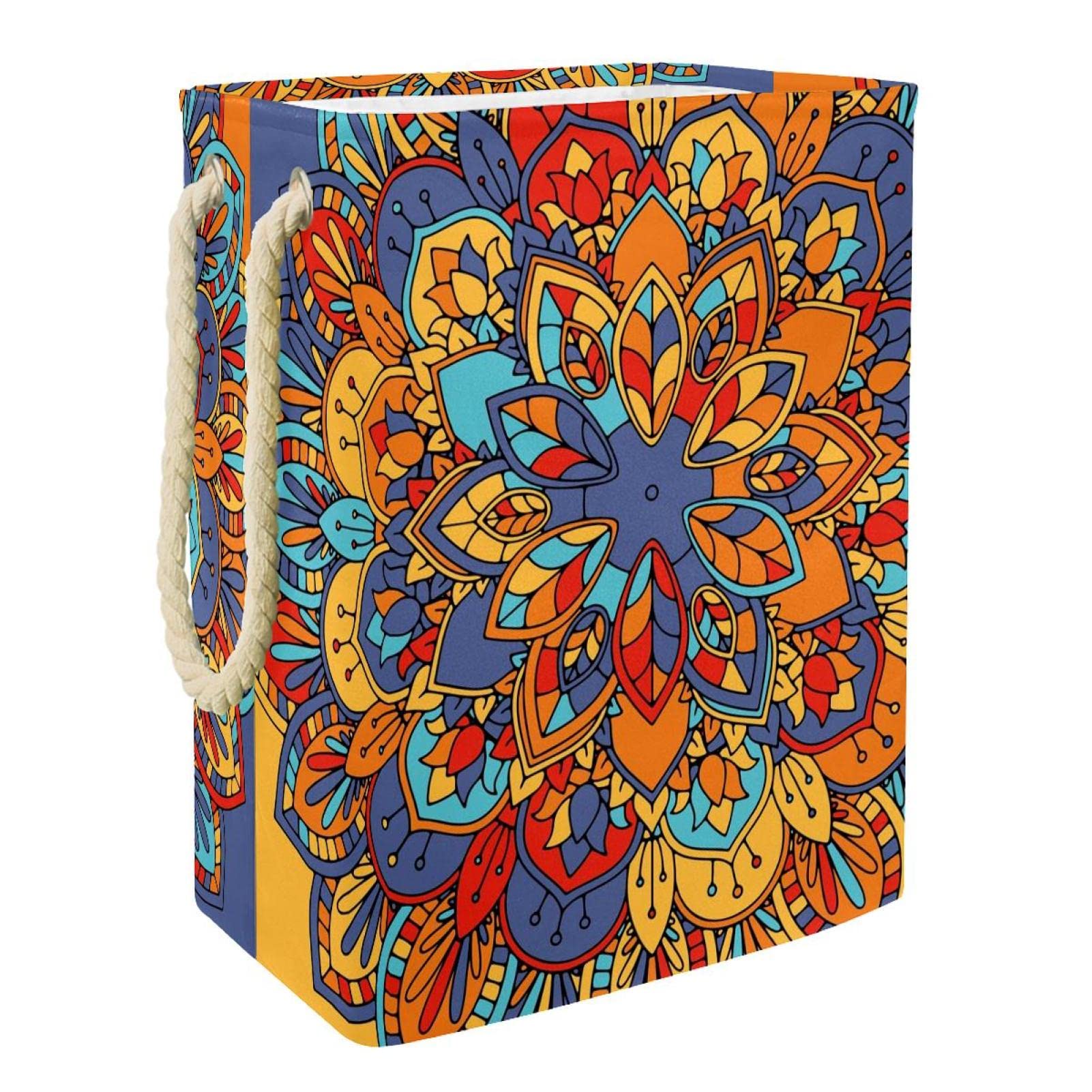 Grand panier à linge mandala psychédélique avec poignées pour rangement chambre et salle de bain