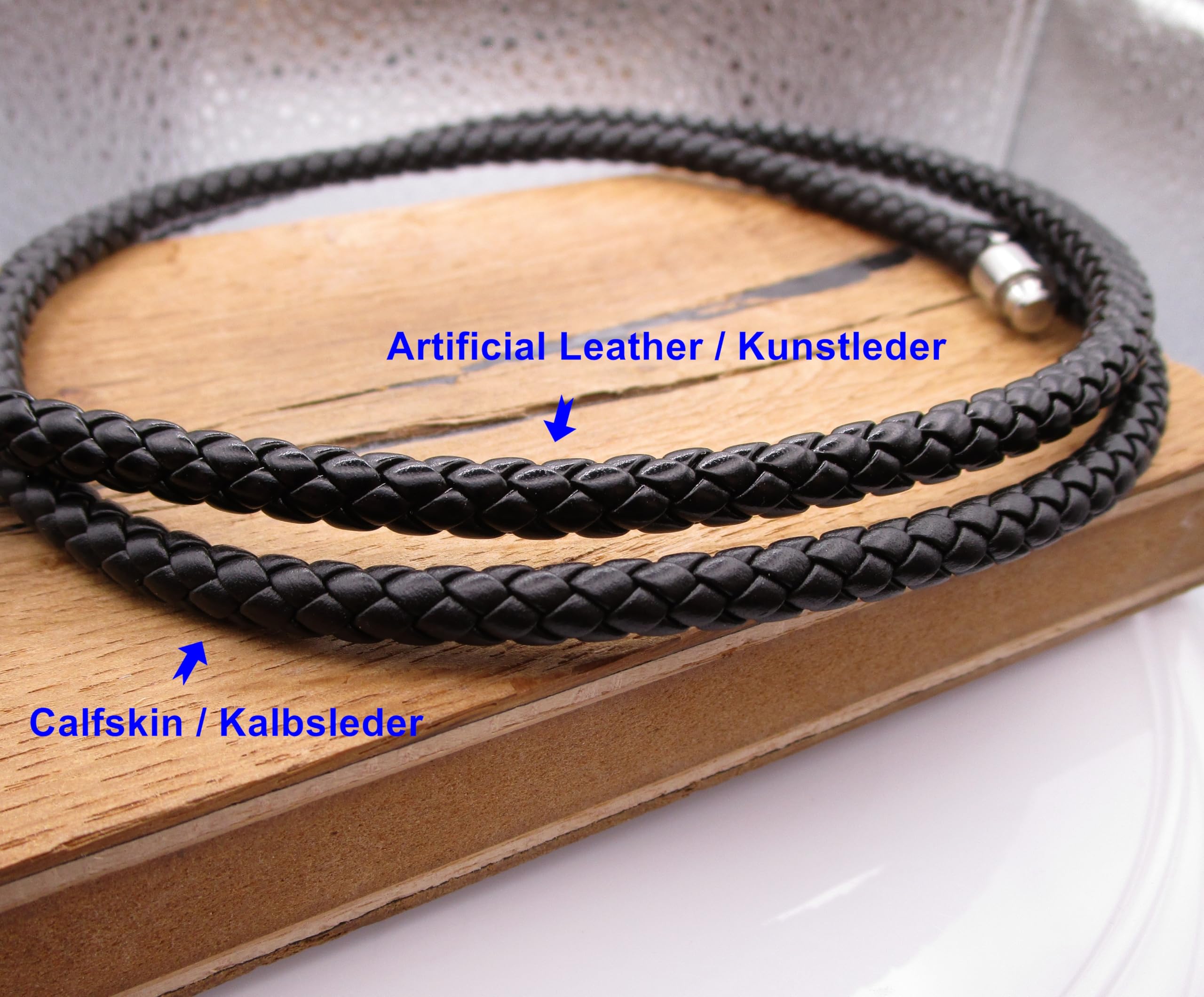 Lederkette Lederhalsband Kalbsleder aus sechs Bändern geflochten Ø 6mm Schwarz Edelstahl Verschluss für Herren & Damen TOP