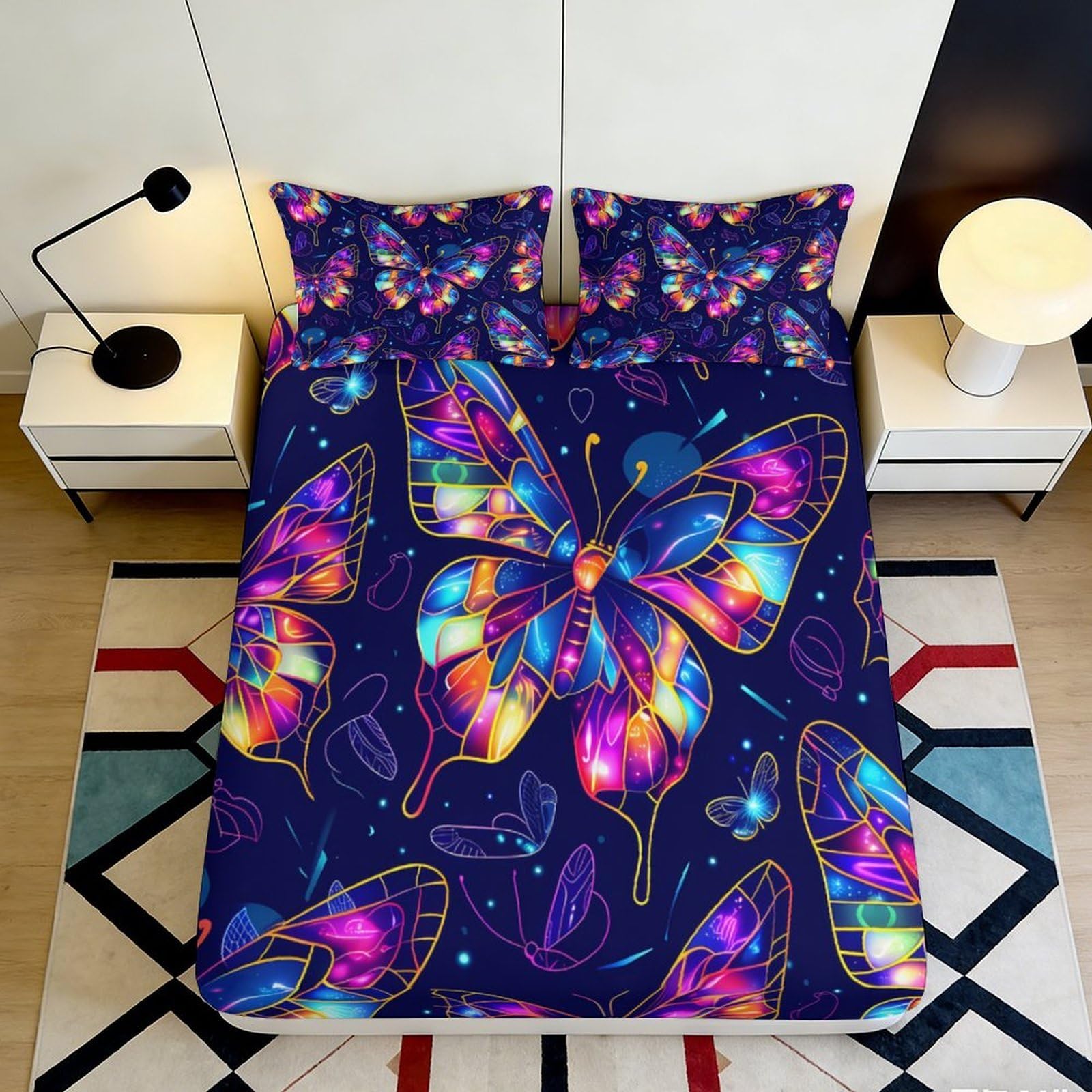 3D Printed Owl Forest Fitted Sheet Microfiber Deep Pocket Non-Slip Owl Mattress Fitted Cover Bedroom Wrap 90x200x25cm