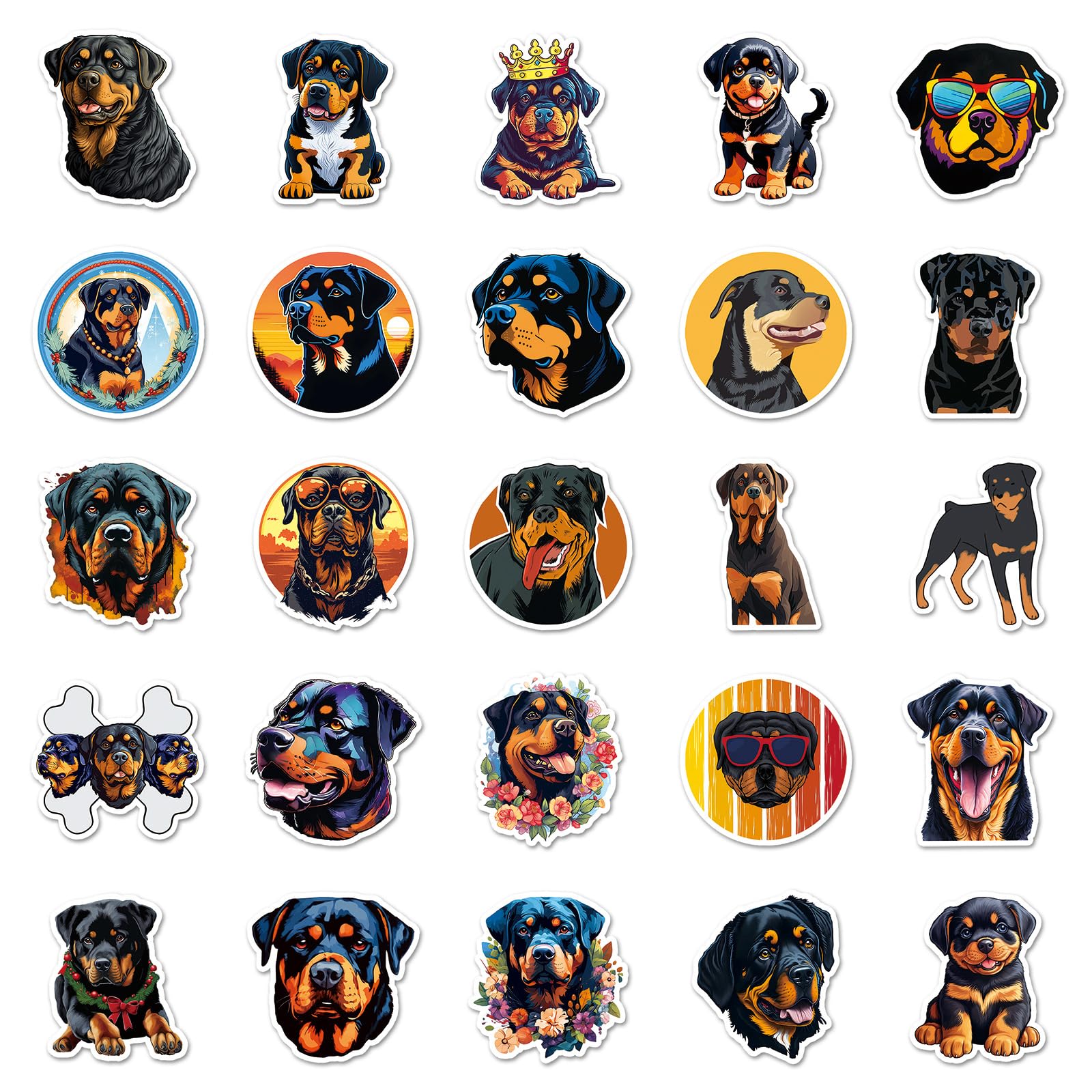 50 Pcs Rottweiler Vinyl Stickers,Rottweiler Puppy Graffiti Stickers,Vinyl Waterproof Sticker for Kids Teens Girls,for Phone Laptop Bottles Skateboard Computer Phone Luggage Guitar Gifts Sticker - Image 4