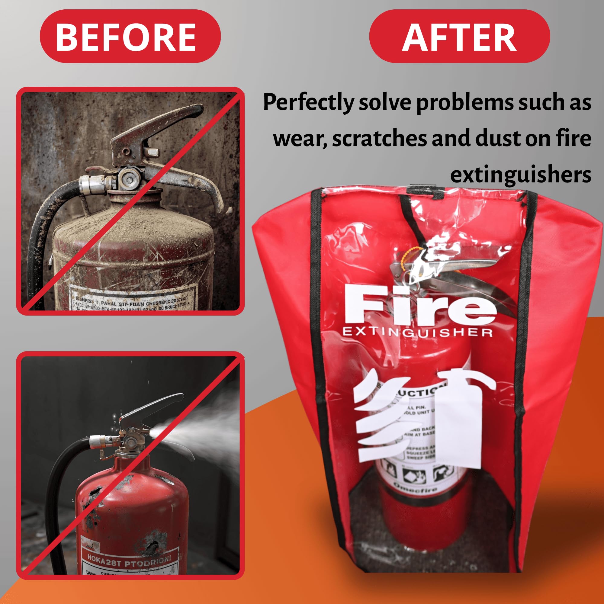 Funda para extintor de incendios - Tamaño grande, paquete de 6 - Hasta 10 kg contra el polvo y los arañazos, funda transparente para extintor de incendios - Cubierta protectora impermeable