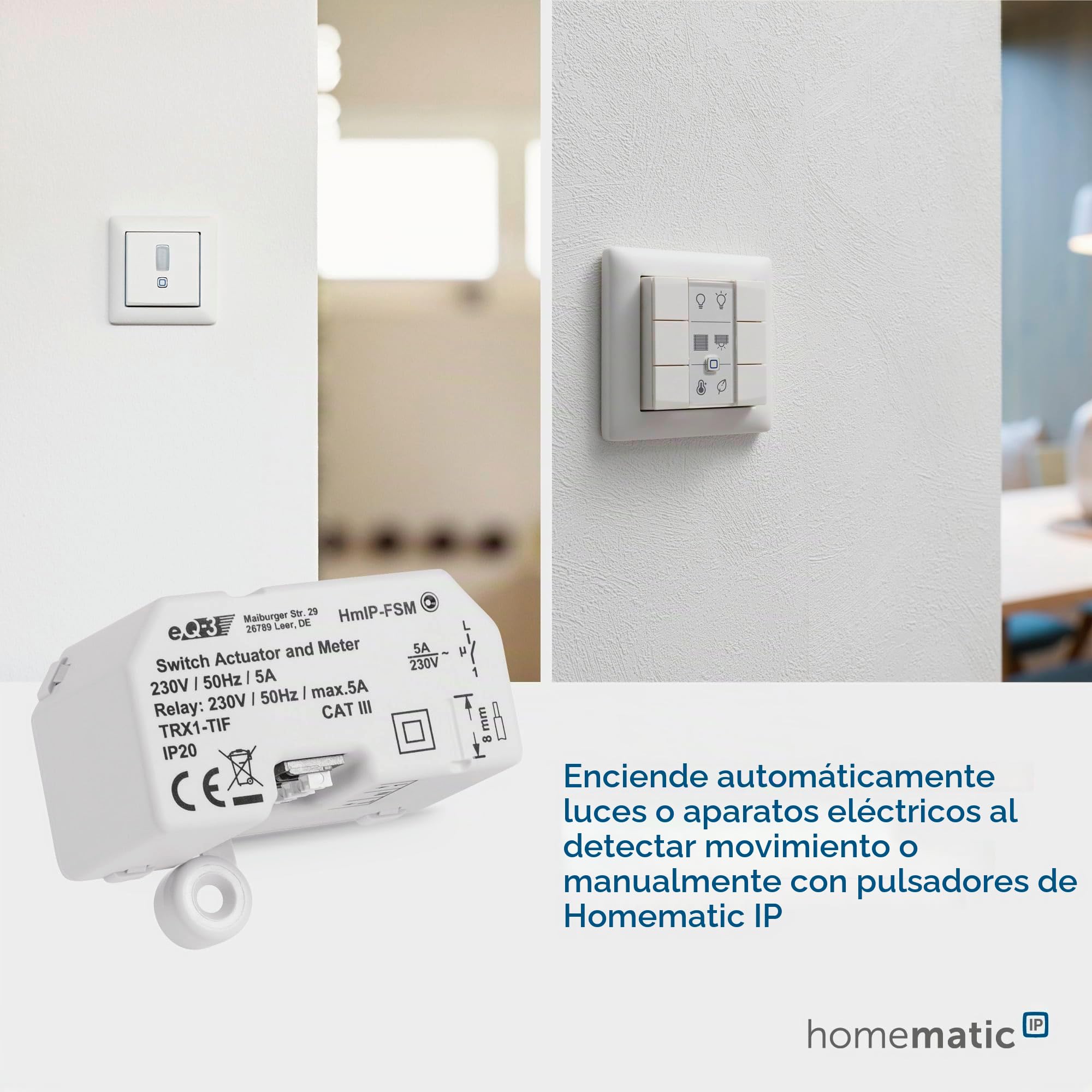 Homematic IP Smart Home Schalt-Mess-Aktor – Unterputz, Aktor misst Strom,steuert Geräte und Leuchten per App, Alexa & Google Assistant, Energie sparen, 142721A0