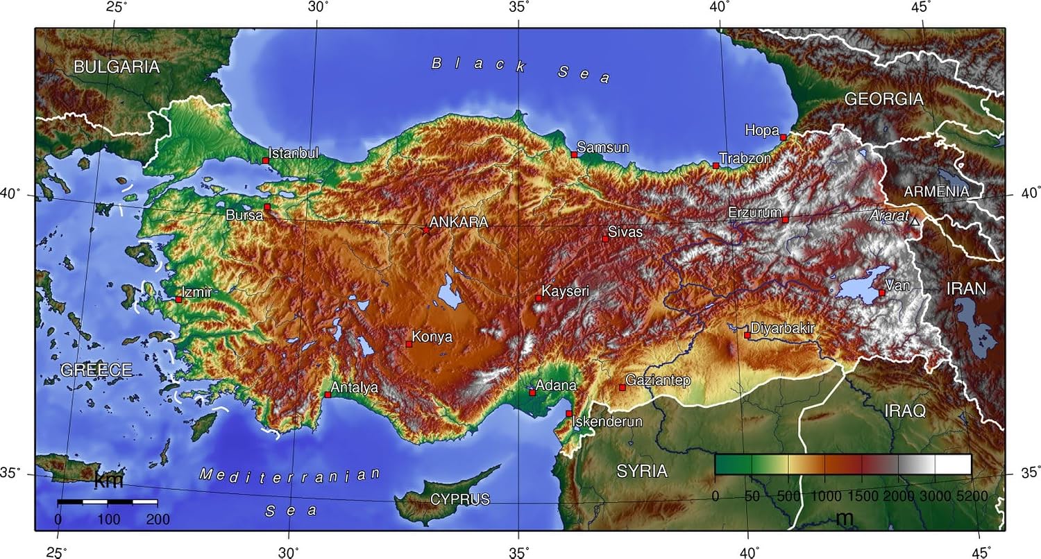 16"x24" Poster, Topographic map of Turkey - Gallery Print