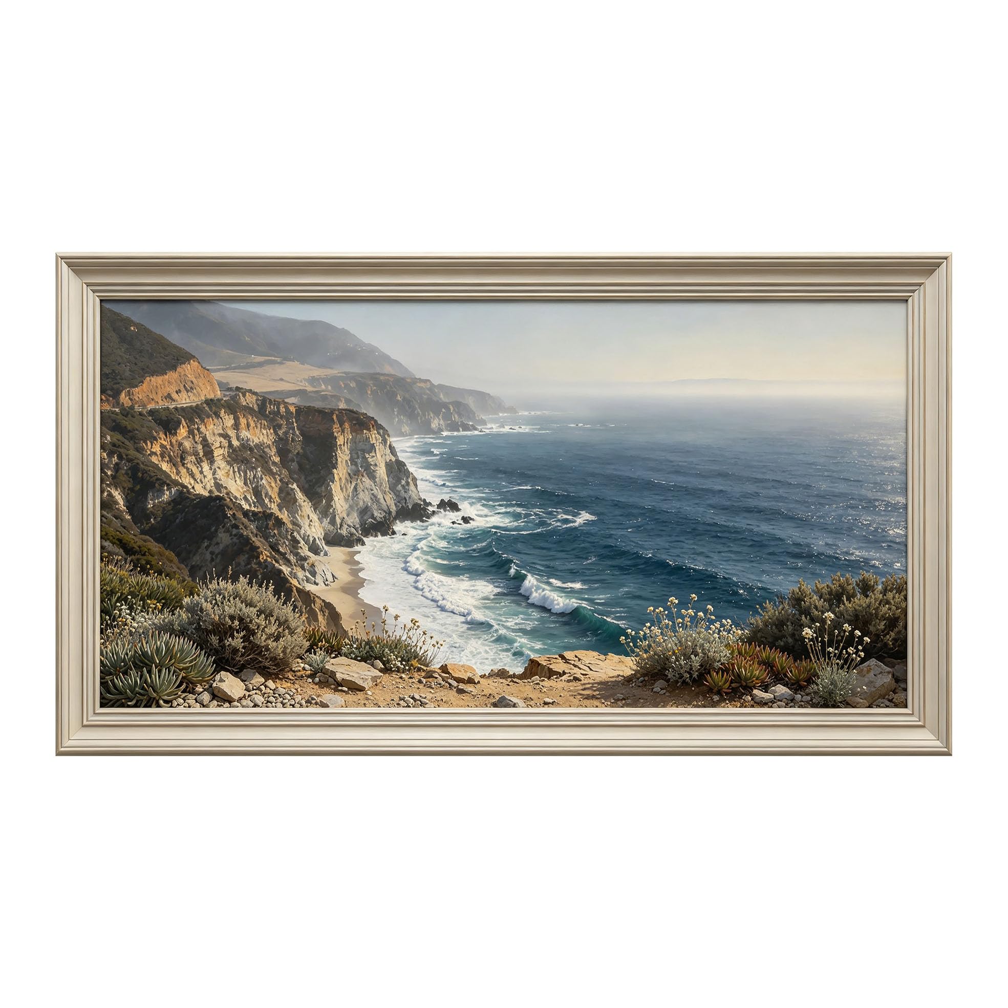 Yzpallescene 3D Framed Wall Art 50cm×100cm Coastal Seascape Marine Ocean Panoramic Realistic Large Size SelfAdhesive Removable Wall Decor Prints Artwork for Living Room Bedroom Office
