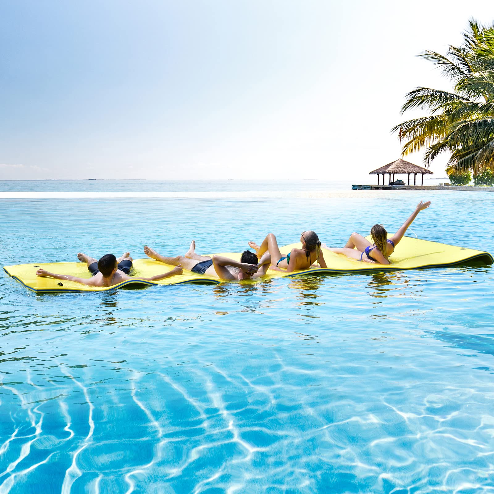 Homasis Colchoneta Piscina de 3 Capas de Espuma XPE con Diseño de Almohada, Flotador de Agua Enrollable, Esterilla Flotante para Mar, Playa, Océano