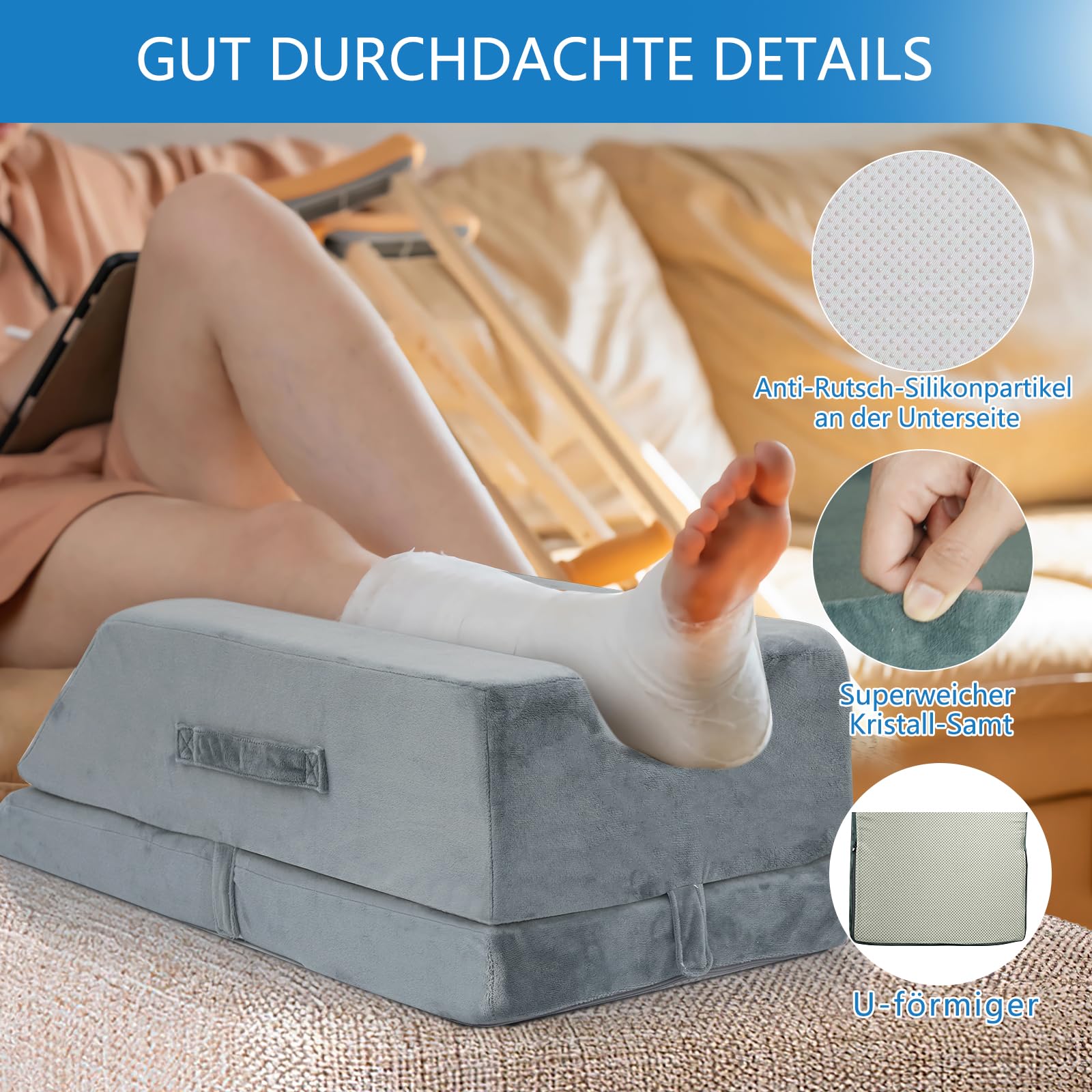 Ergonomisches Höhenverstellbare Venenkissen, für nach Operationen, Verletzungen oder zum Ausruhen-Beinhochlagerungskissen, Beinkissen Lymphkissen für Beine hochlegen