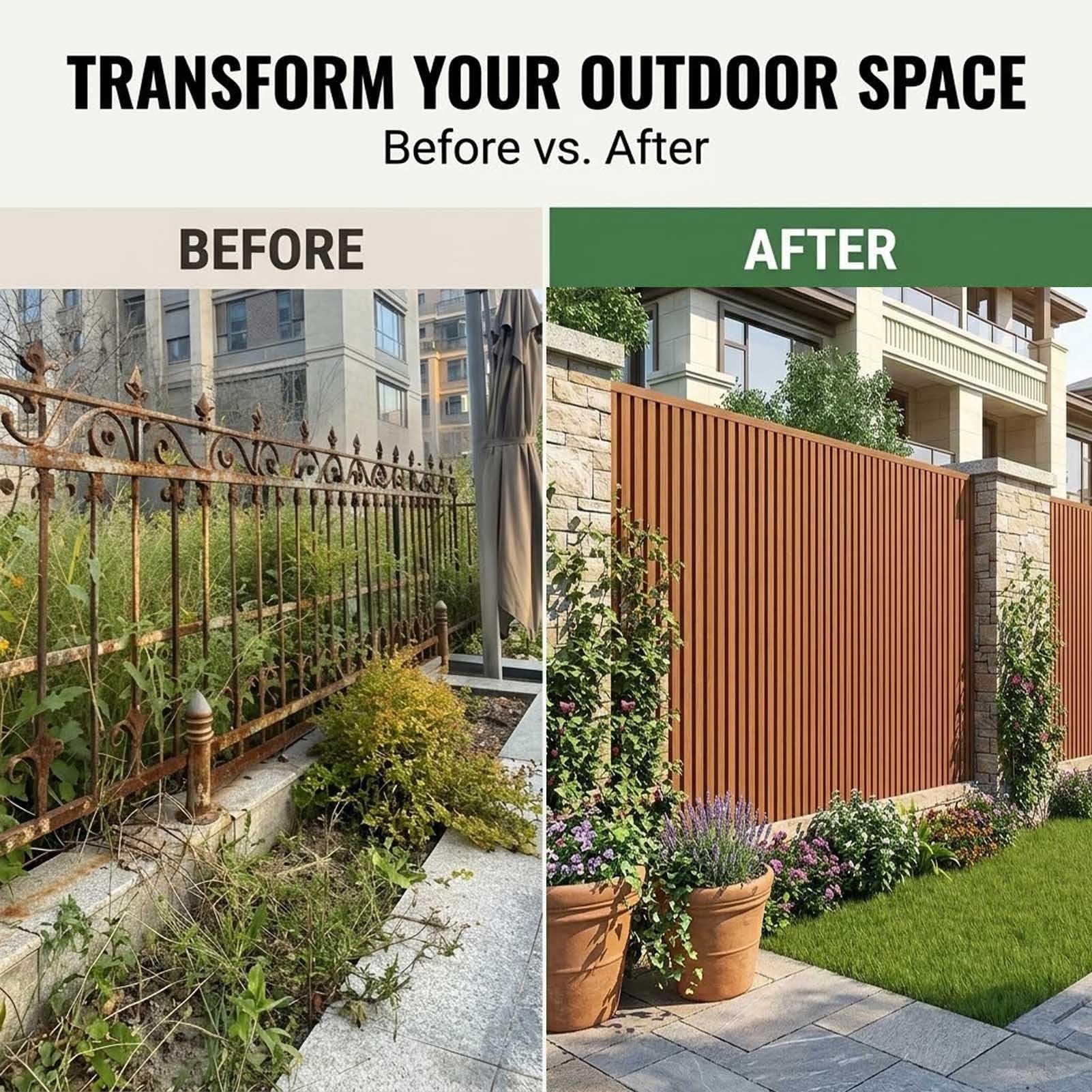 Paneles de valla de privacidad para exteriores, madera compuesta entrelazada sin herramientas, revestimiento impermeable antideformación para uso en jardín y patio