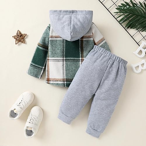 Miniatura 3 de Conjunto de ropa con capucha para niños pequeños conjunto de camisa de franela a cuadros para otoño invierno y primavera