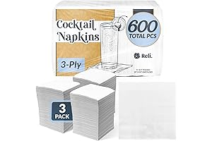 Reli. 600 Count Cocktail Napkins 3-Ply | White Beverage Napkins | Disposable 5x5in