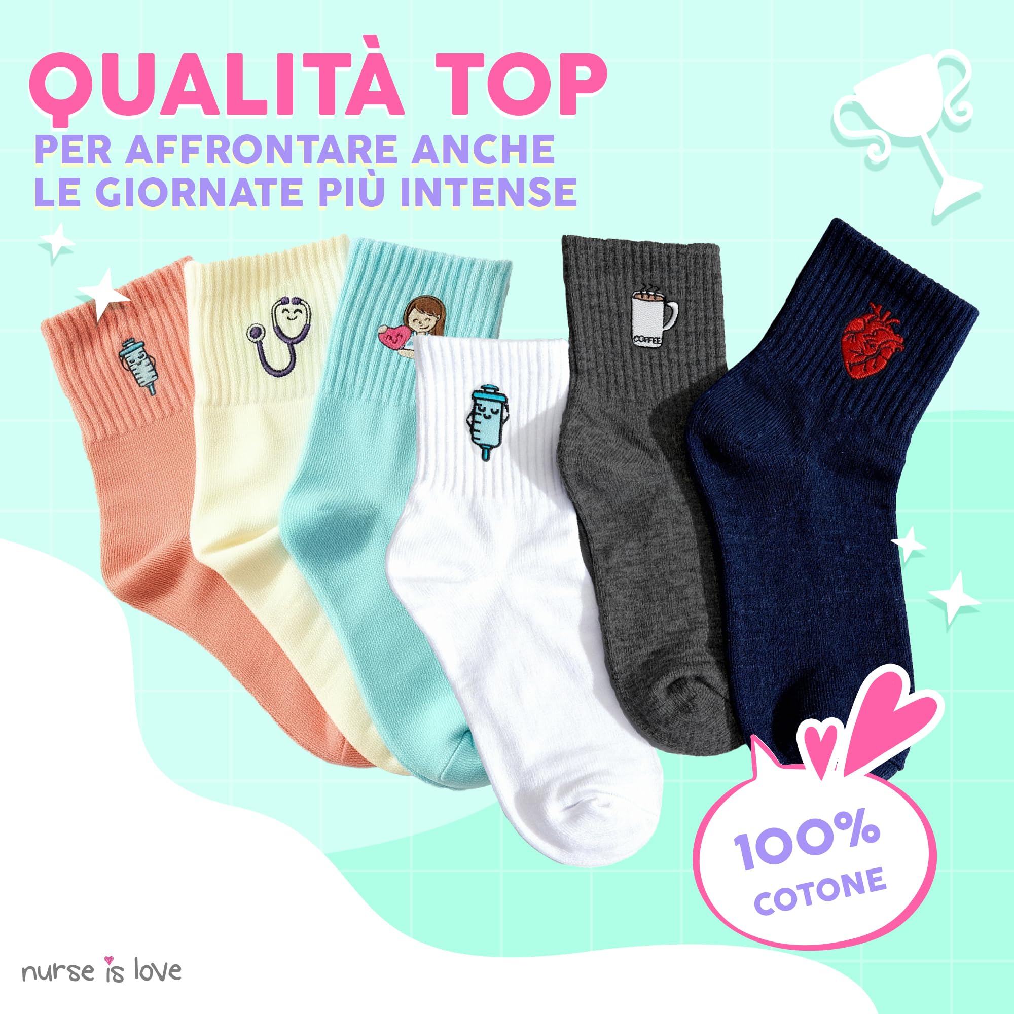 Nurse is Love Set da 3 pezzi. Calzini da donna divertenti per infermiere ideali per TCAE, medici, Vet | Regali originali | Accessori infermieristici - NEUTRAL