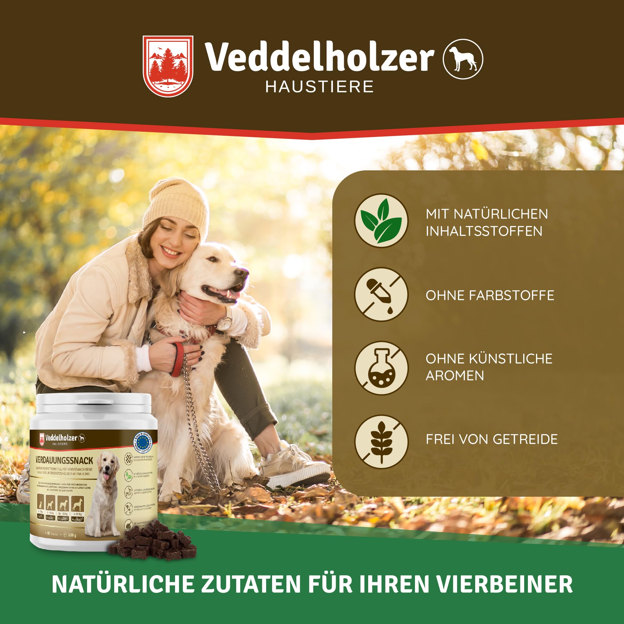 Veddelholzer Hunde Probiotika zur Unterstützung der Darmflora als Nahrungsergänzungsmittel mit natürlichen Inhaltsstoffen perfektes Hundezubehör als Verdauungssnack oder leckerli für Hunde