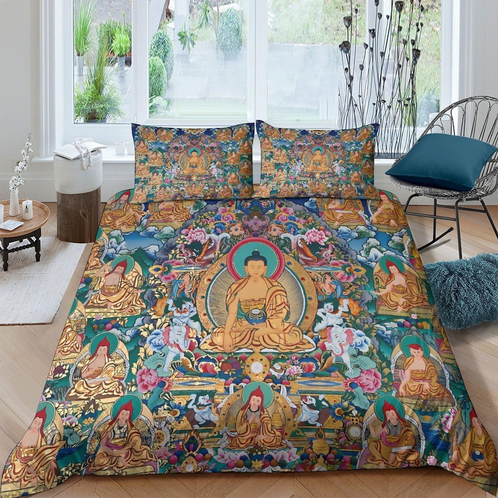 Ctjqhvkz Style-10 3D Printed Buddha Mandala Fitted Sheet Microfiber Soft Gold Art Decor Mattress Cover For Bedroom Guest Room Protection Single（135X200cm）