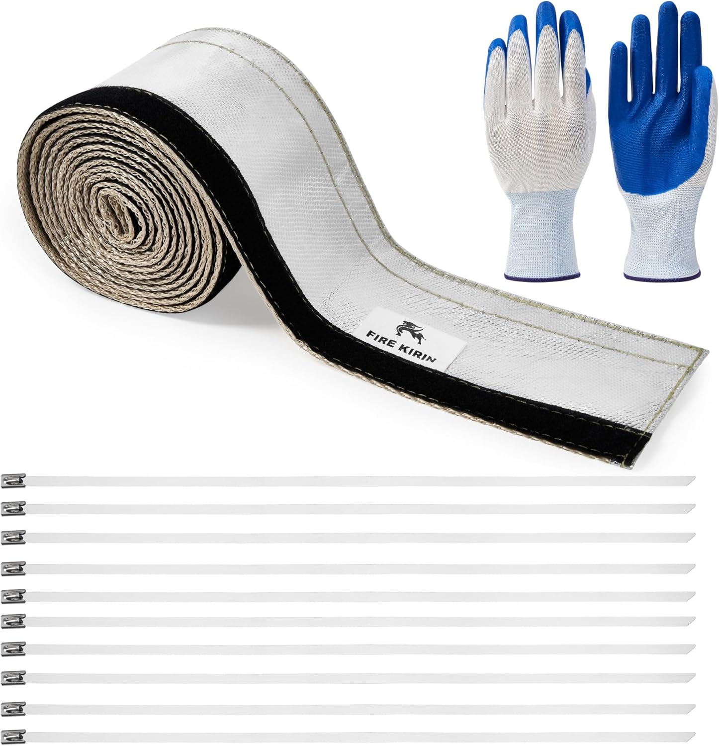 Heat Shroud Sleeve, Aluminized Sleeving, Silver Hose Wire Protection Sleeving 1/2" I.D. x 10FT with Hook and Loop Closure, 10PCS Stainless Steel Cable Ties (Silver, W: 2.8inch L: 10FT)
