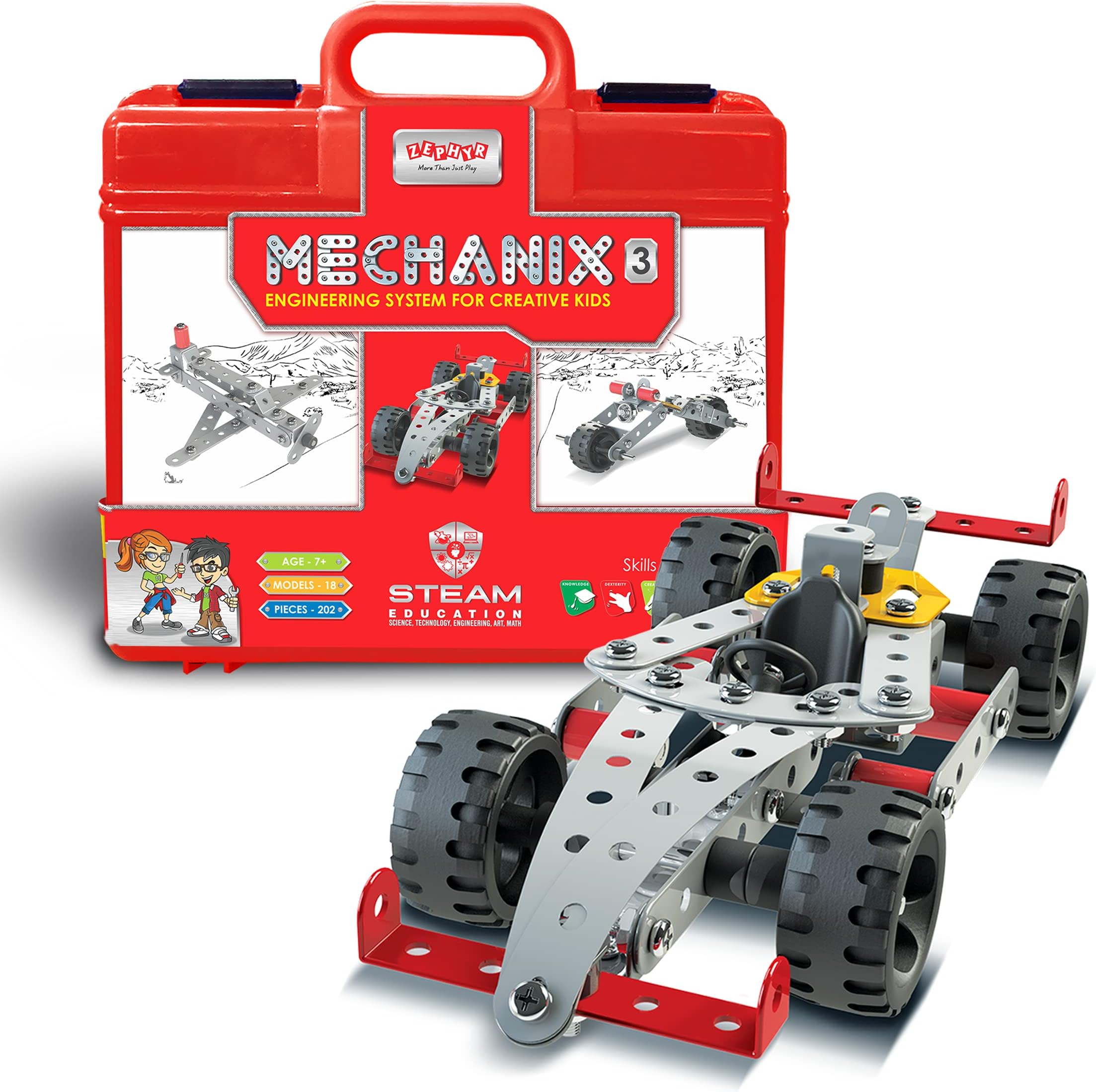 Mechanix-3 Smart Bag STEM Toy, Building and Construction Set for Boys and Girls Age 7+ Years