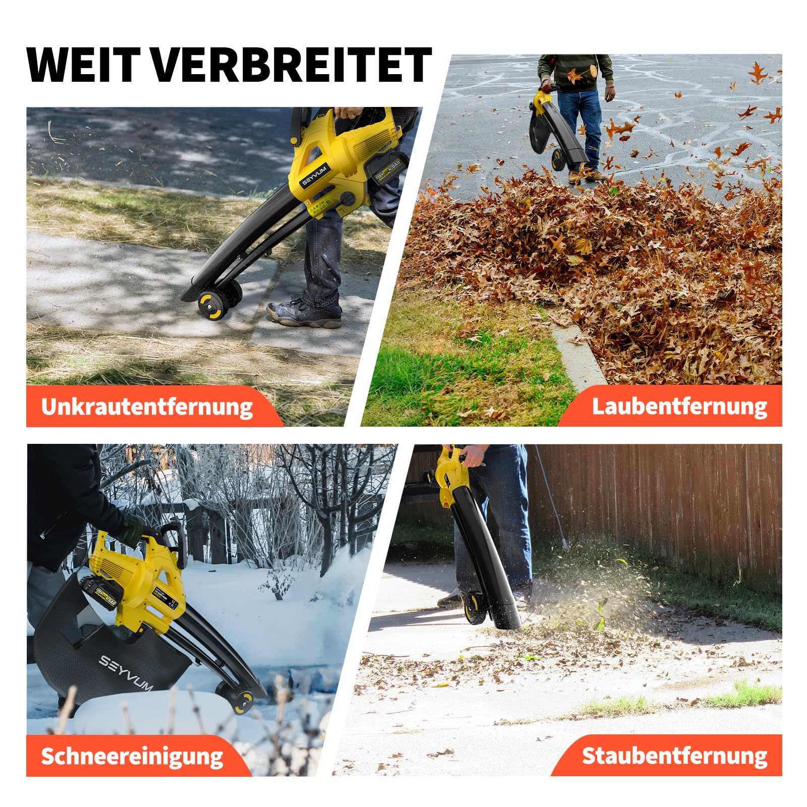 Laubsauger akku,40V Laubbläser Akku 2×4.0Ah mit Ladegerät,3-in-1-Laubbläser, Sauger und mulcher,6-Gang Kabellos Laubgebläse,Blasgeschwindigkeit 190km/h,Fangsack 45L für Garten