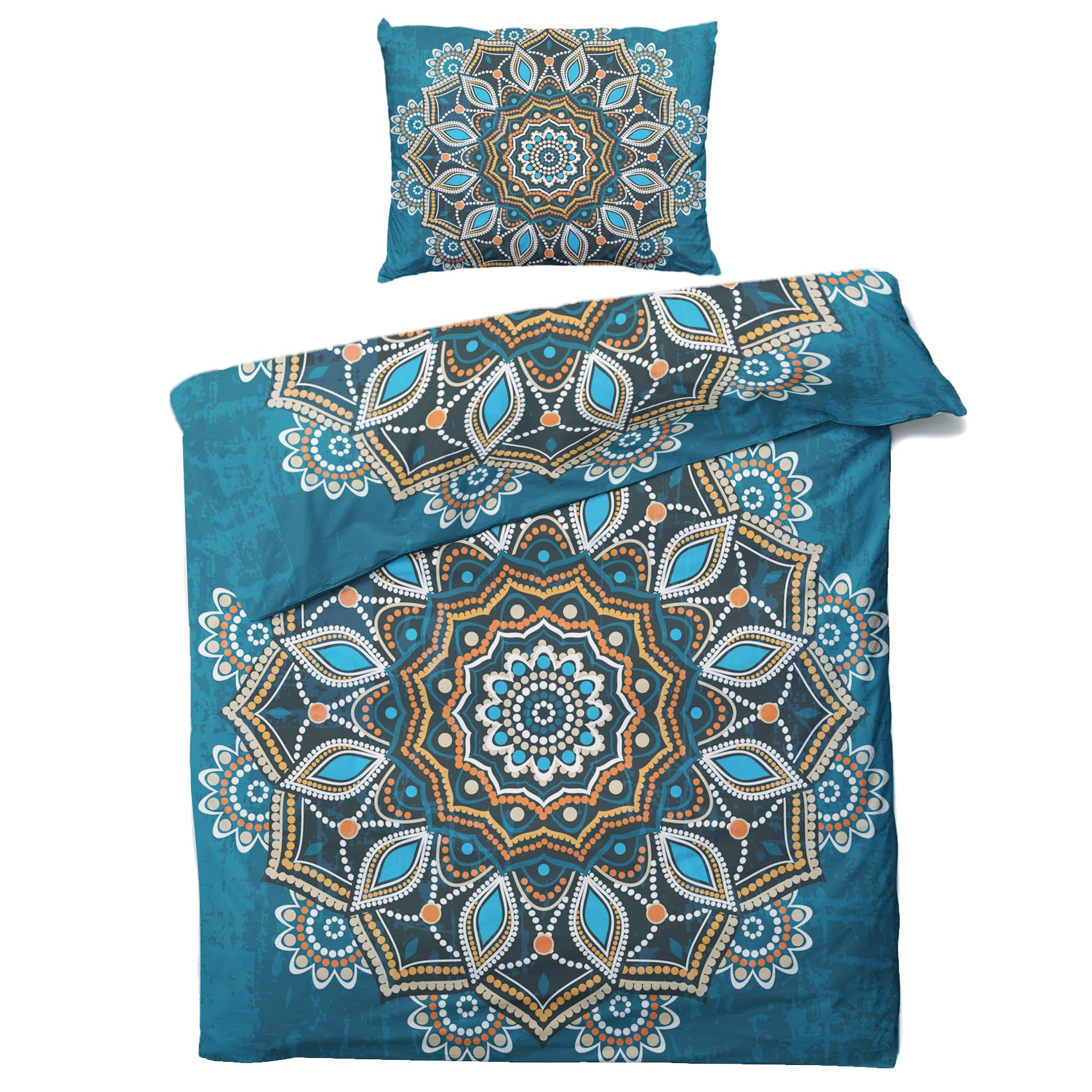 Housse de Couette Mandala 220x240, Parure de Lit Boheme 2 Personnes, House de Couette Imprimée Reversible Microfibre avec Fermeture Eclair, 2 Taies d'oreiller 65x65