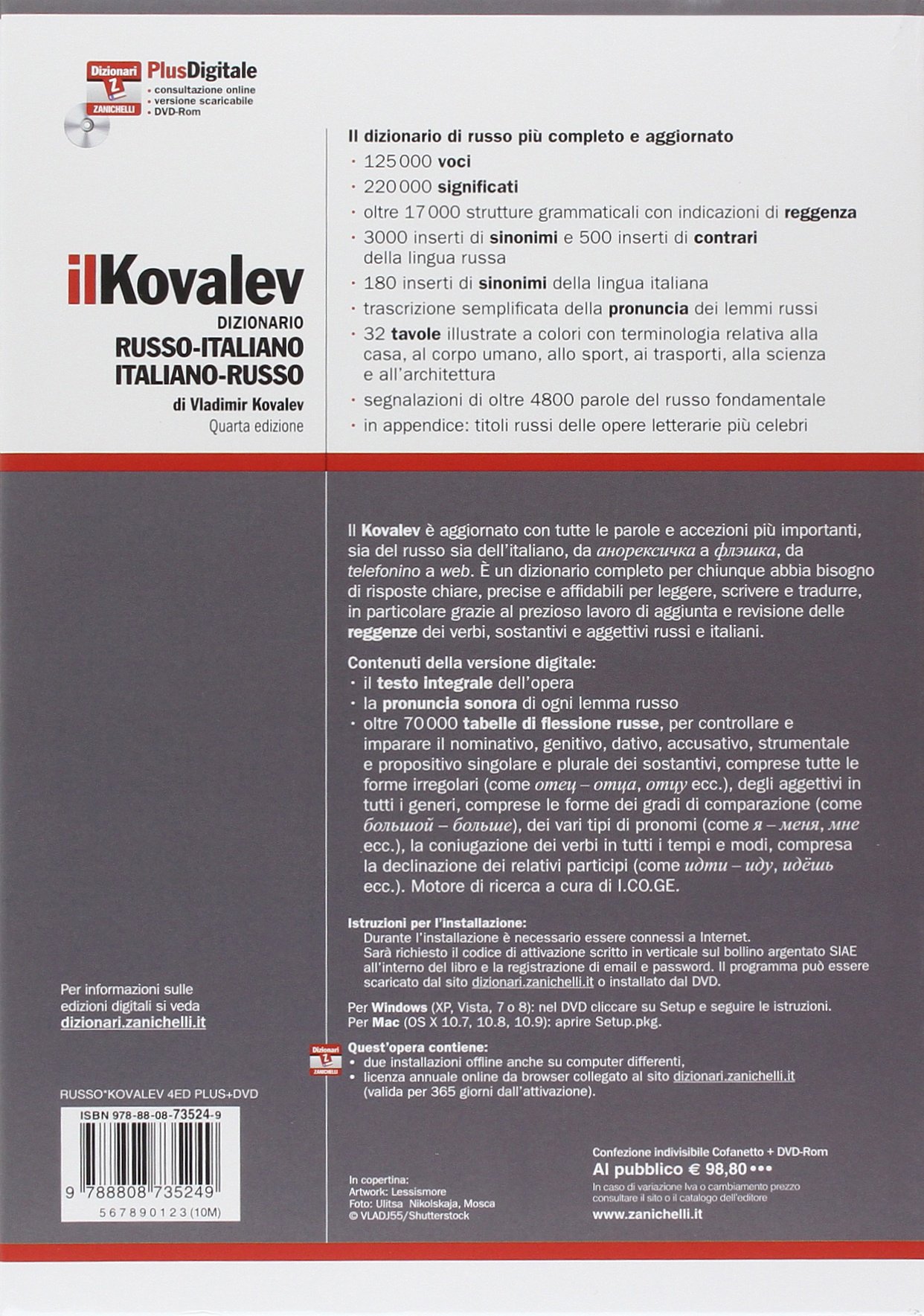 il Kovalev. Quarta edizione. Dizionario russo-italiano, italiano-russo. Versione Plus