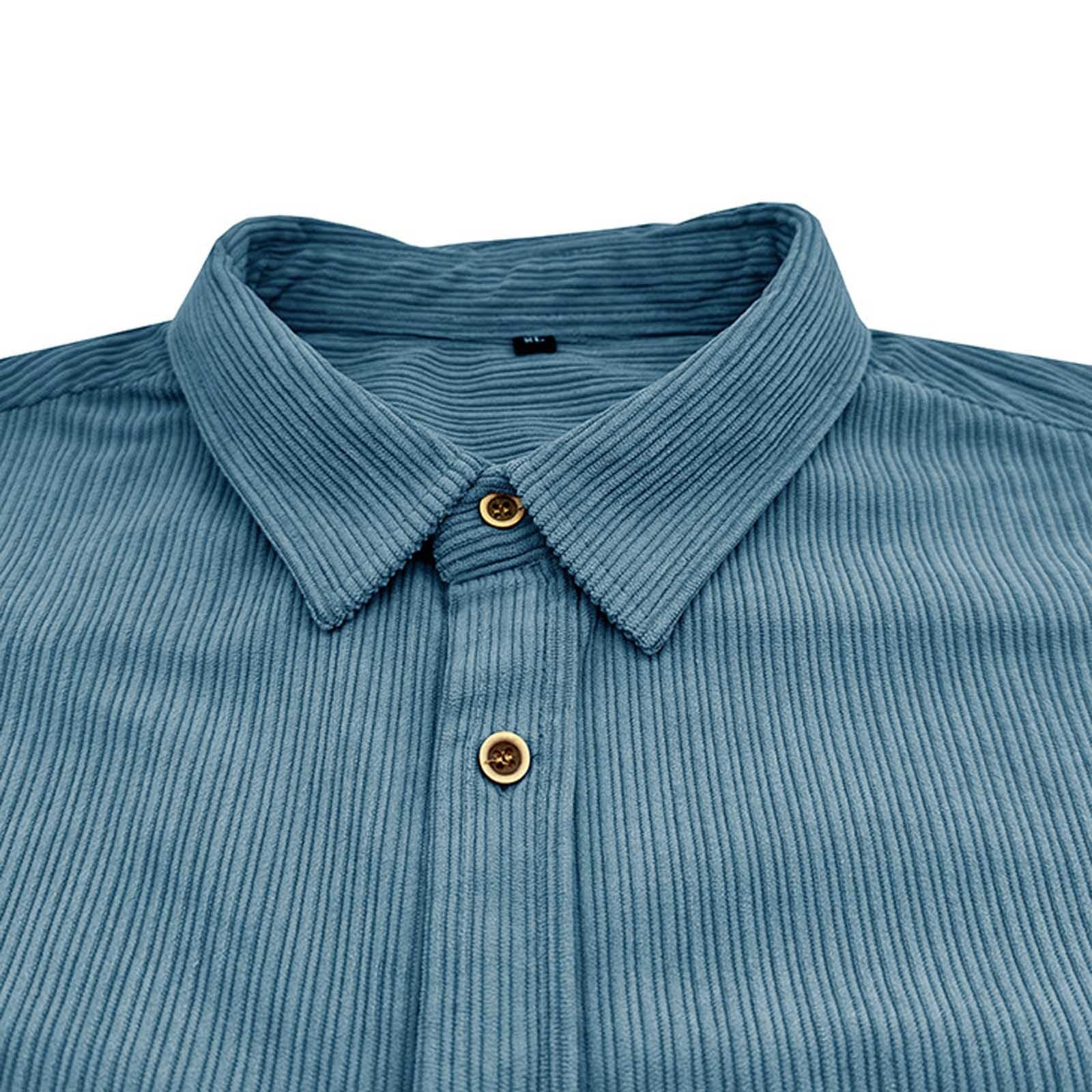 Camicia Uomo Collo Coreana-Camicia casual da uomo in velluto a coste, a maniche lunghe, vestibilità slim, tinta unita, con bottoni e taschino sul petto, per l'uso quotidiano in autunno e inverno.