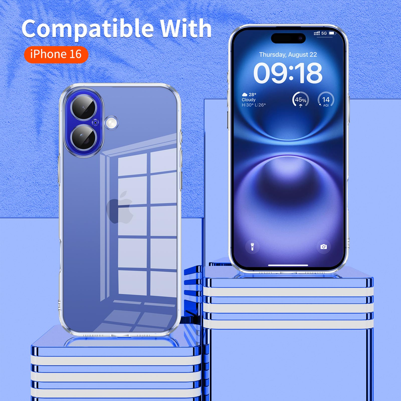 Phoona Cover per iPhone 16 Custodia con 2 Pezzi Pellicola Vetro Temperato,Ultra Sottile Trasparente Silicone Protettiva Case per iPhone 16 Sottile Morbida Antiurto Cover