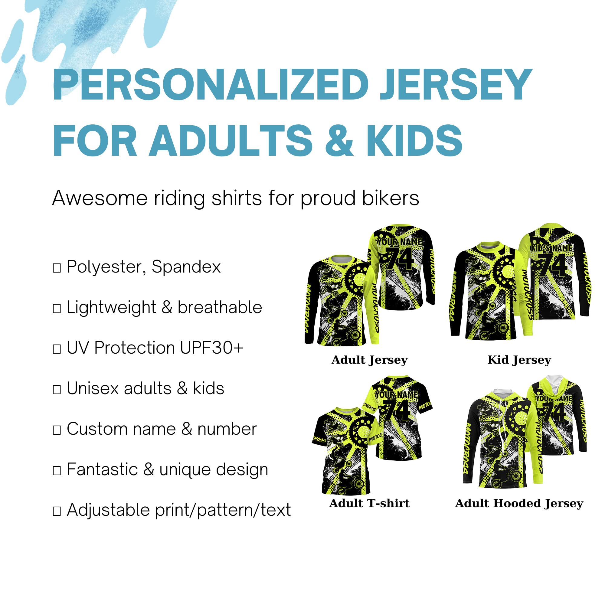 Dirt Bike Freestyle Kid Men Women Custom MX Jersey UPF30+ Green Motocross Gear Racing Shirt PDT63