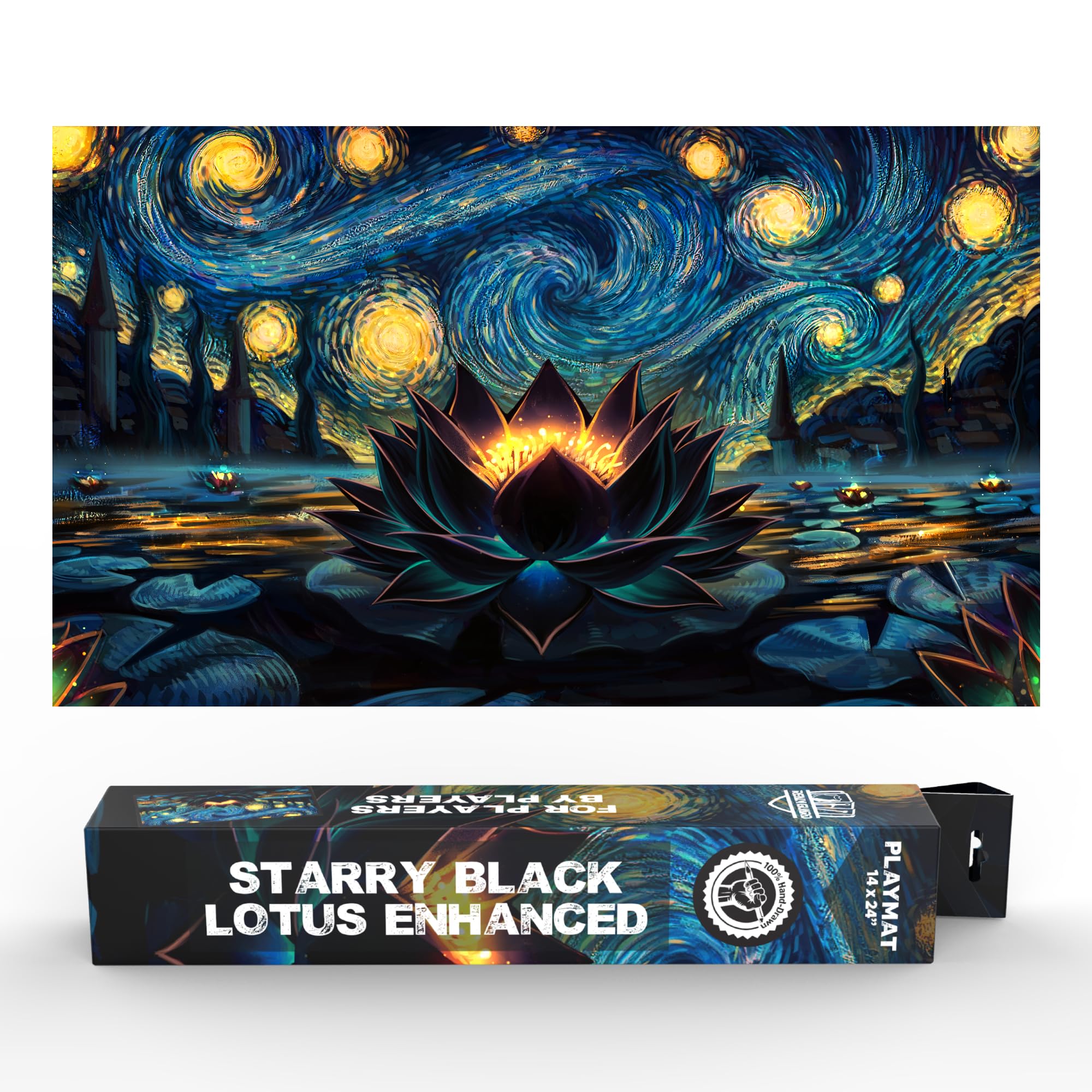 100% Hand-Drawn 14x24 TCG/MTG Playmat (Starry Starry Black Lotus)