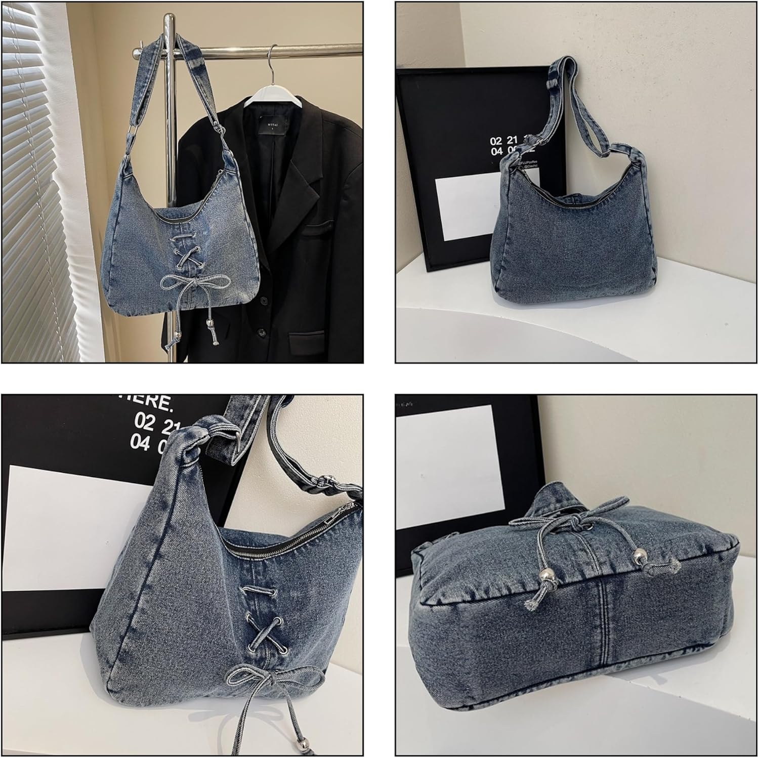 Women's Denim Hobo Bag Crossbody Purse with Zipper, Casual Denim Shoulder Tote Bag for Women, Y2k Jean Purse Fashion Handbag