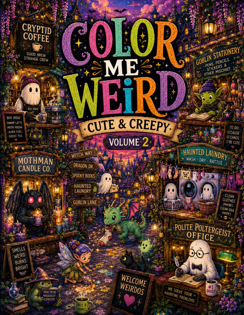 Color Me Weird: Cute & Creepy Volume 2: 40 Adorably Odd Coloring Pages Filled with Friendly Monsters, Ghosts, Cryptids, Dragons, and Delightfully Weird Adventures (Color Me Weird Coloring Books)