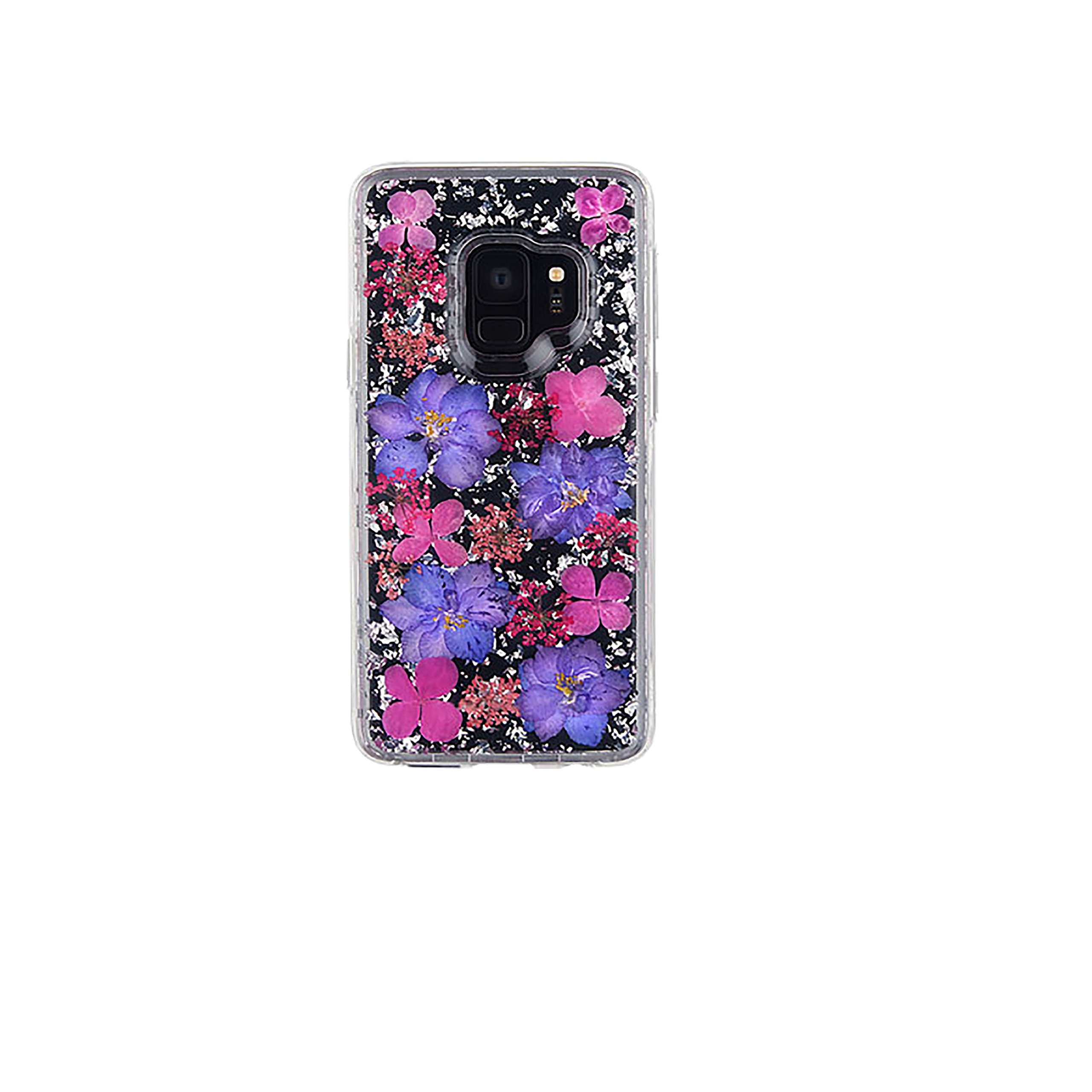 Petals CASE - Made with Real Flowers - Genuine Flowers - Slim Protective Design - Silver Purple Petals - Compatible with Samsung Galaxy S9 - by Studio P12