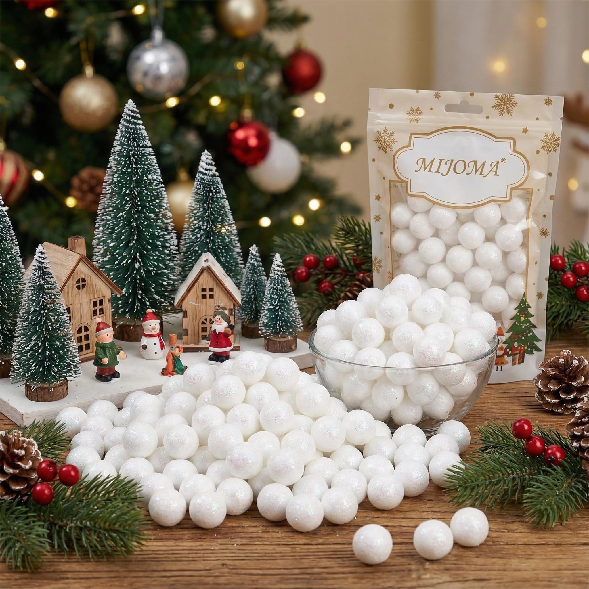 Bolas de nieve artificial MIJOMA de 1.8 cm para decorar belenes y evitar el desorden del polvo