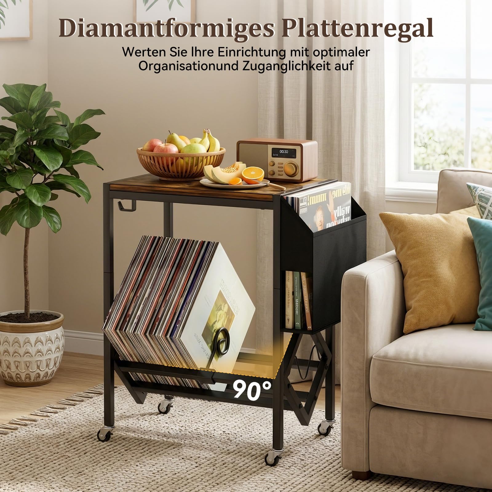 Scaffale per giradischi, per 120 dischi in vinile, supporto per giradischi, supporto per dischi in vinile DJ, con organizer per soggiorno, camera da letto, ufficio