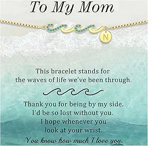 Dainty Gold Bracelet with Initials, Gifts for Women Initial Bracelets for Women Mom Gift Teen Gifts Trendy Stuff Wave Bracelet Grandma Graduation Gifts for Her 2025 Daughter Friend Letter A-Z Birthday Christmas Jewelry